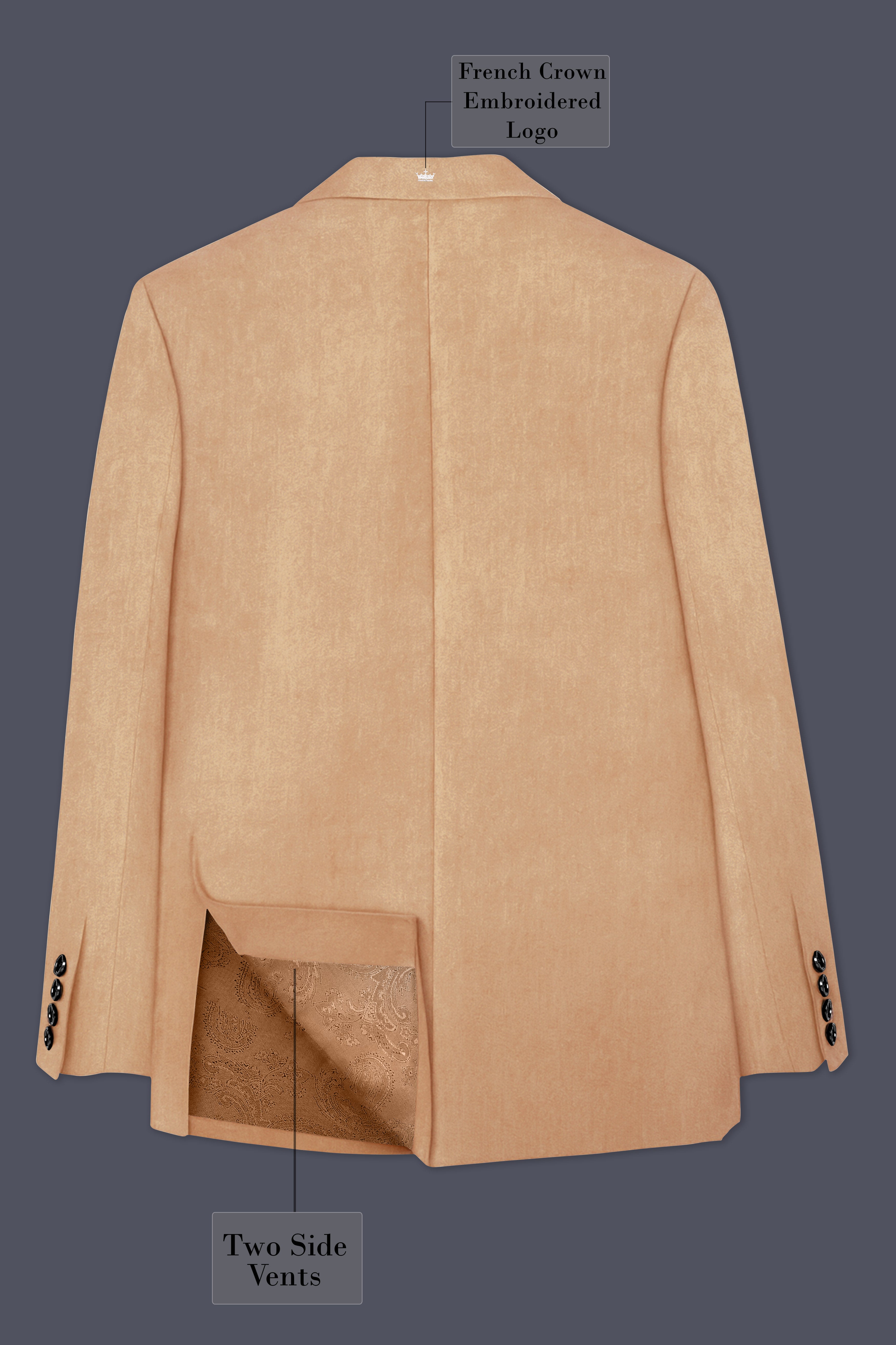 Ivorel-Fawn Cream Velvet Peak Lapel Tuxedo Suit