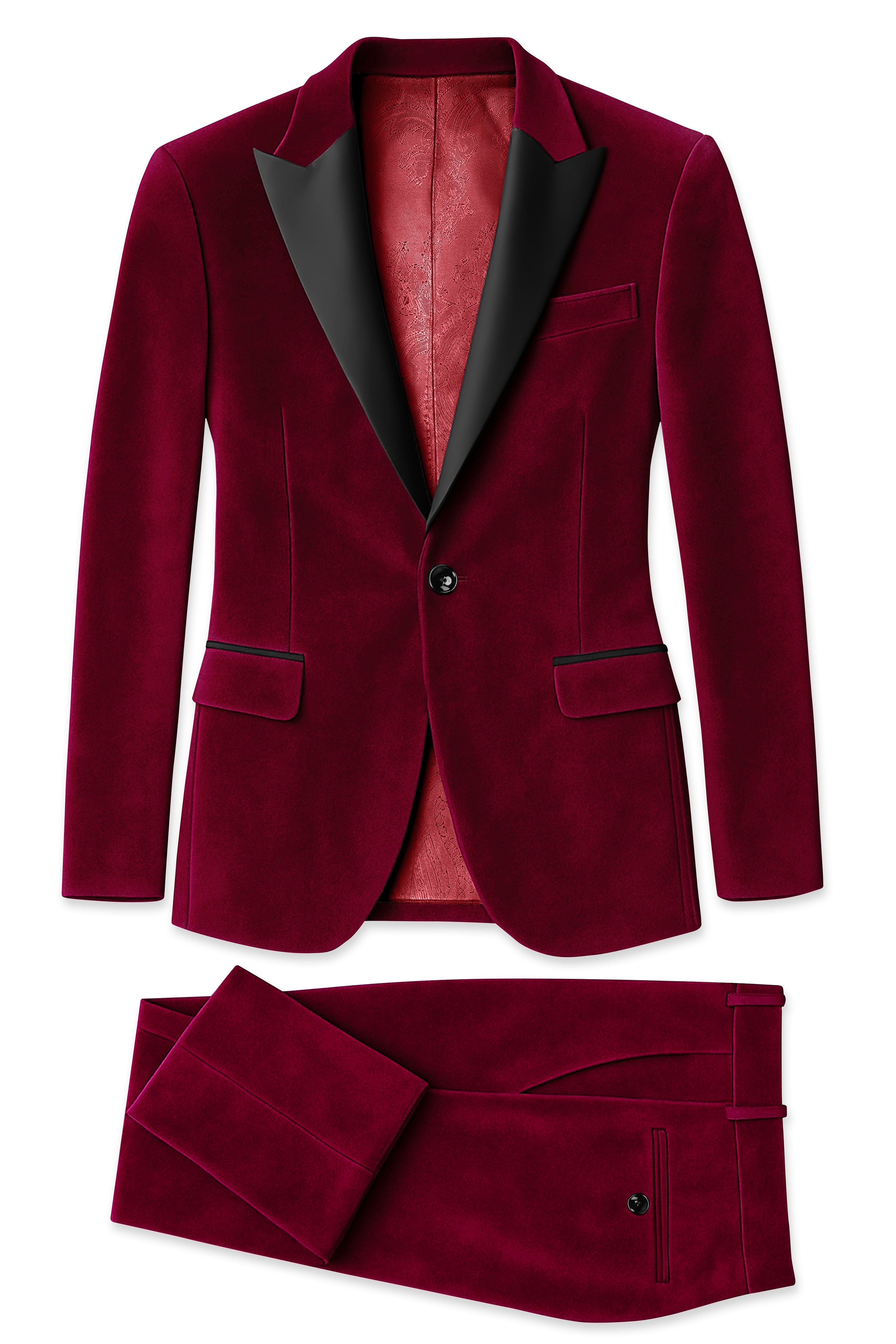 Marcrest-Castro maroon Velvet Peak Lapel Tuxedo Suit