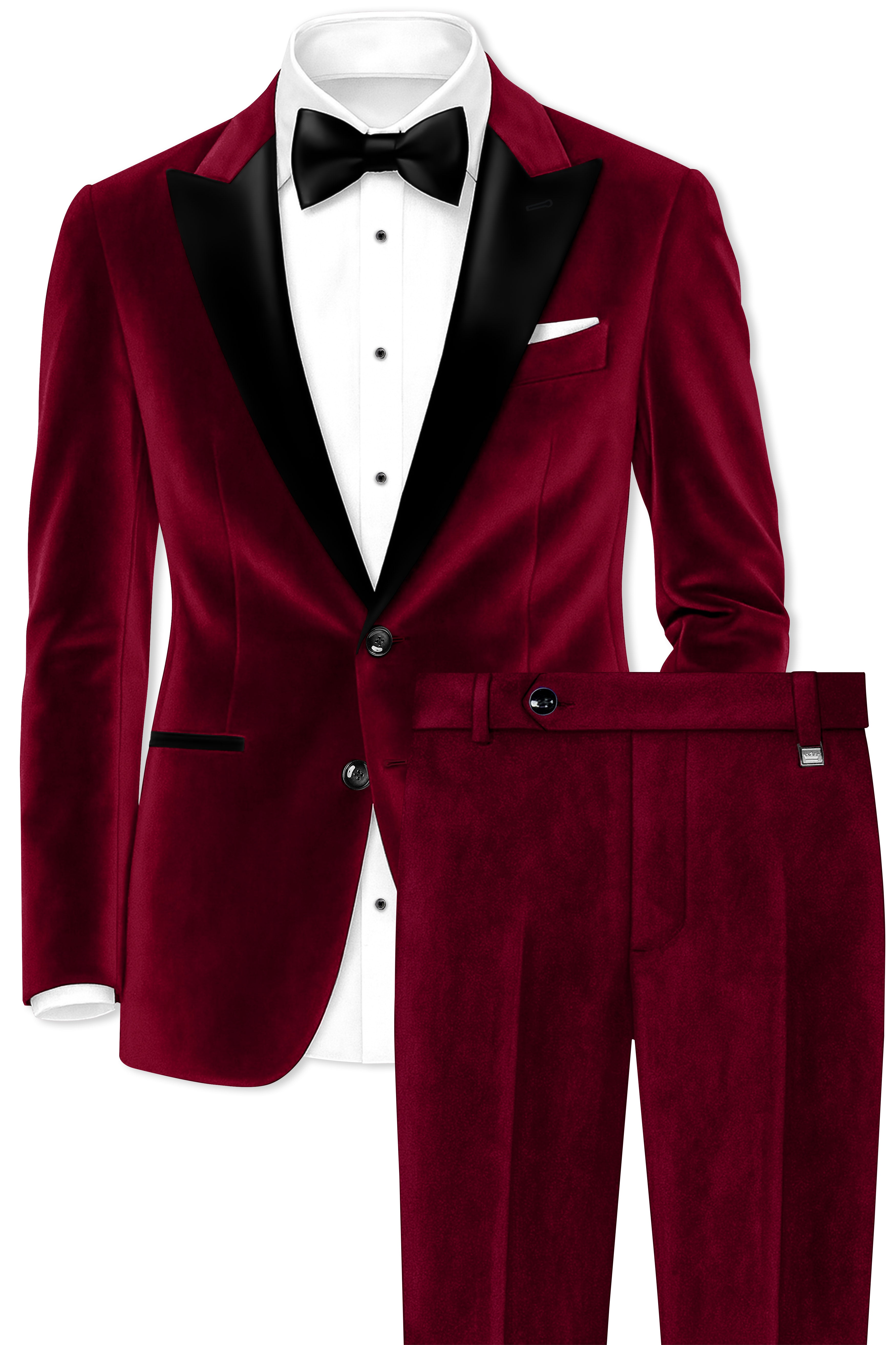Marcrest-Castro maroon Velvet Peak Lapel Tuxedo Suit