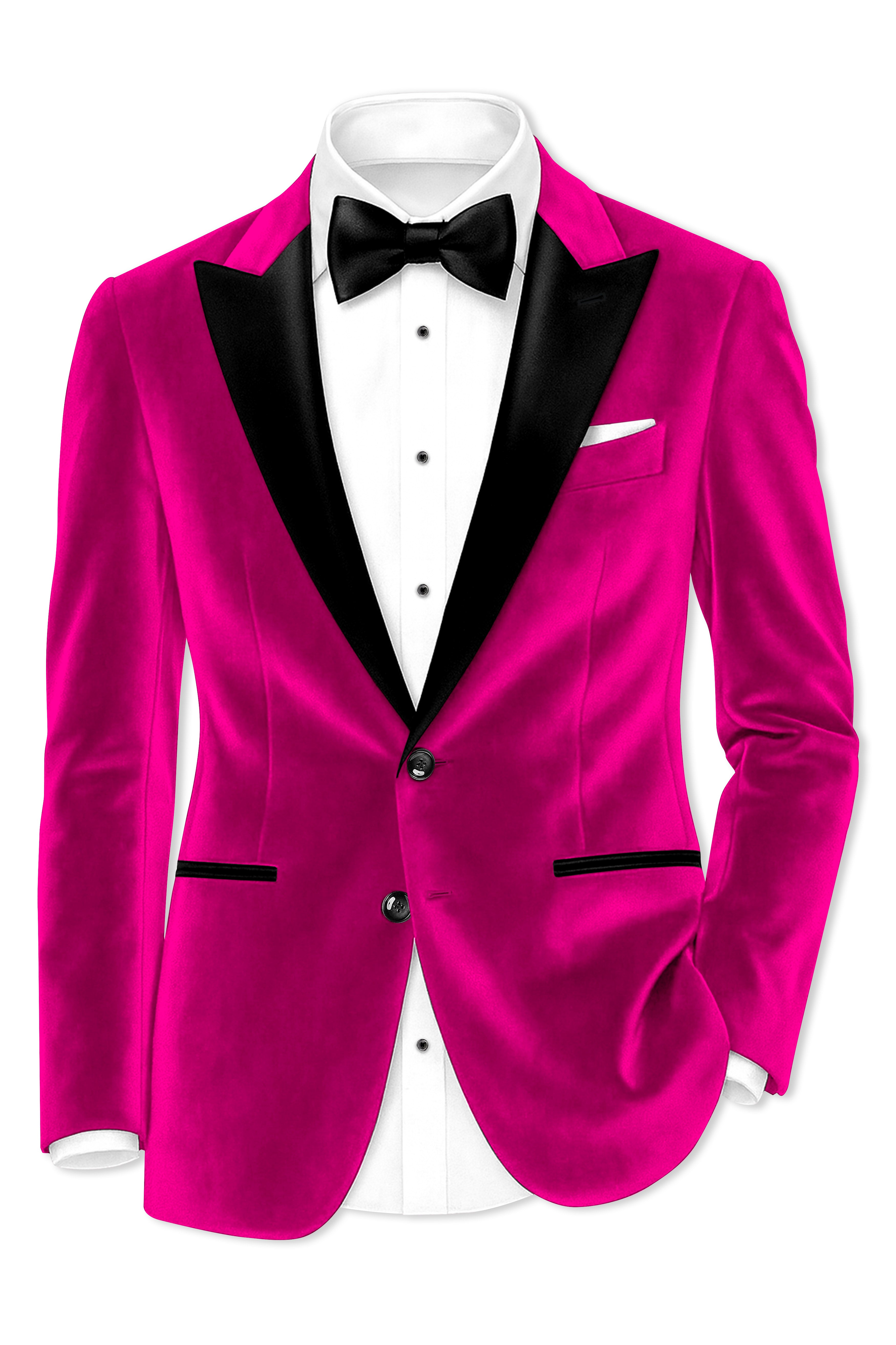 Rosivell-Fuchsia Pink Velvet Peak Lapel Tuxedo Suit