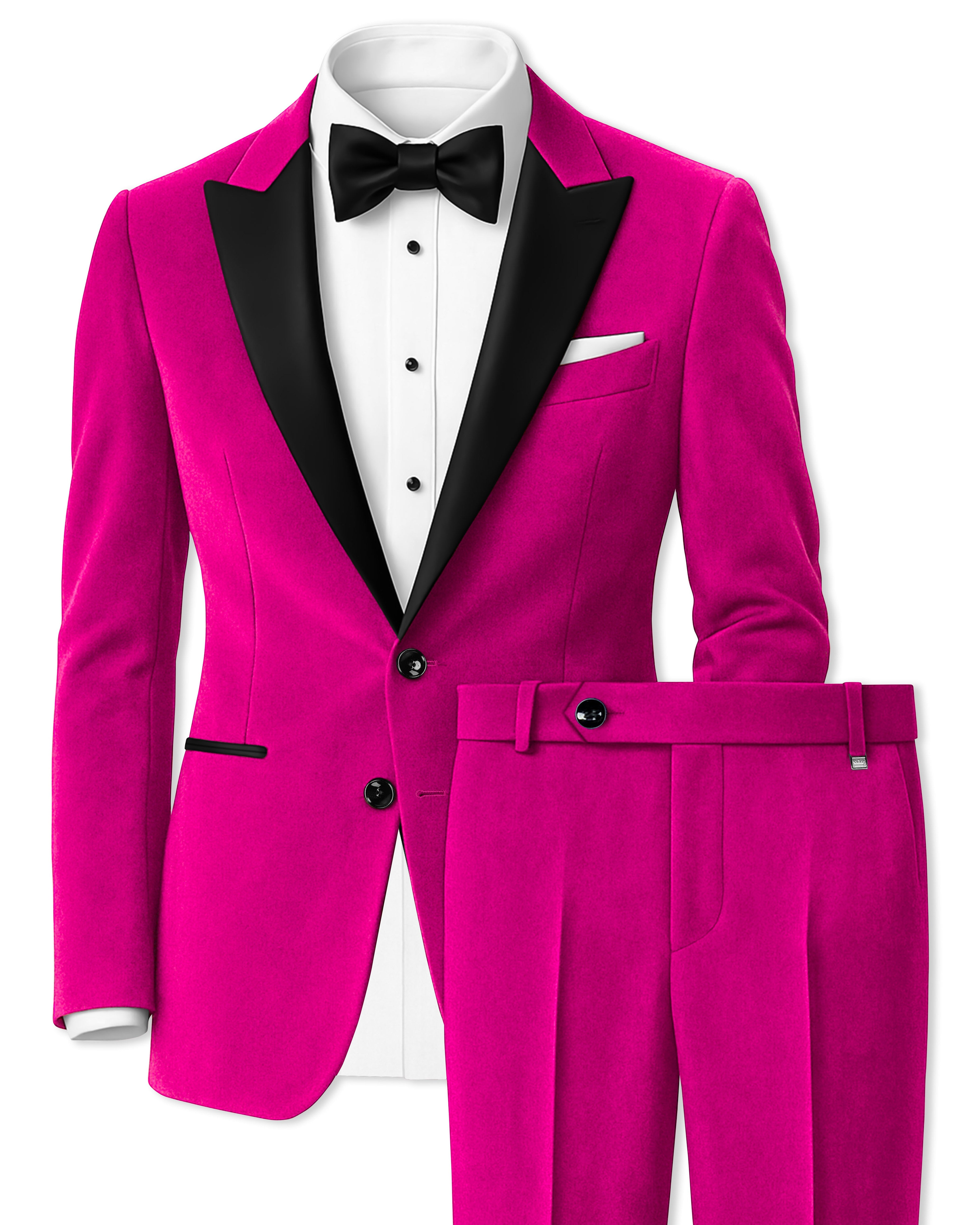 Rosivell-Fuchsia Pink Velvet Peak Lapel Tuxedo Suit