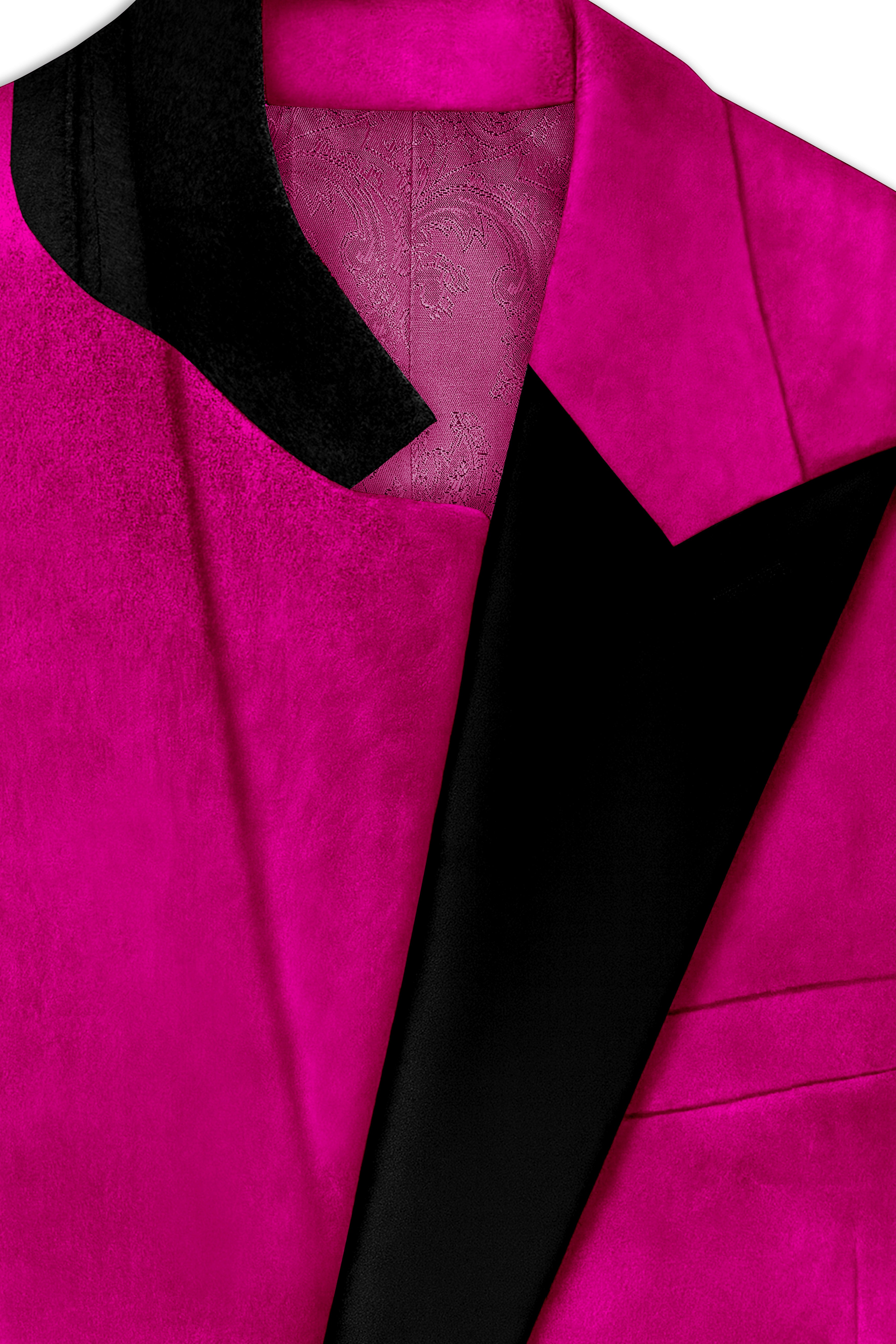 Rosivell-Fuchsia Pink Velvet Peak Lapel Tuxedo Suit