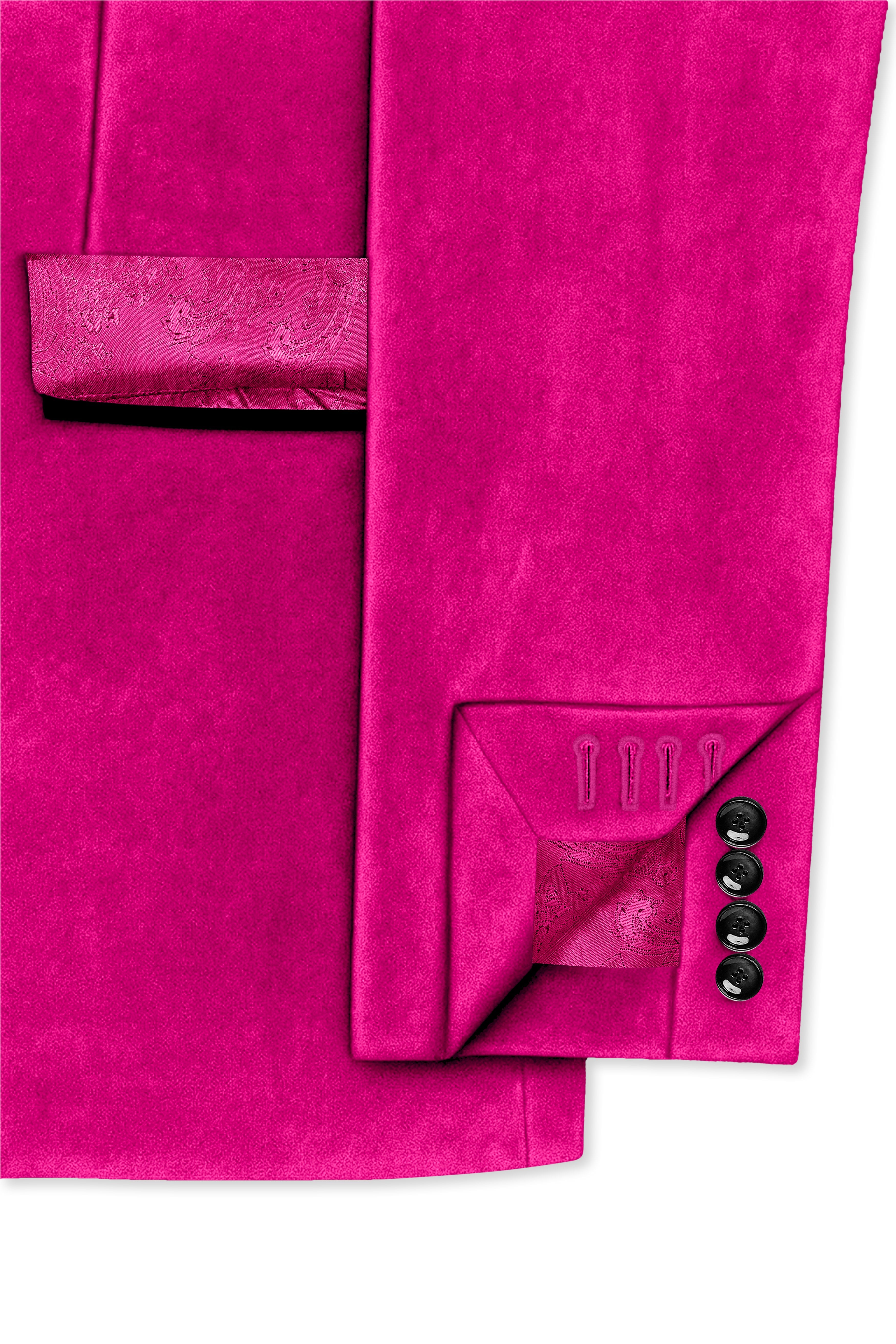 Rosivell-Fuchsia Pink Velvet Peak Lapel Tuxedo Suit