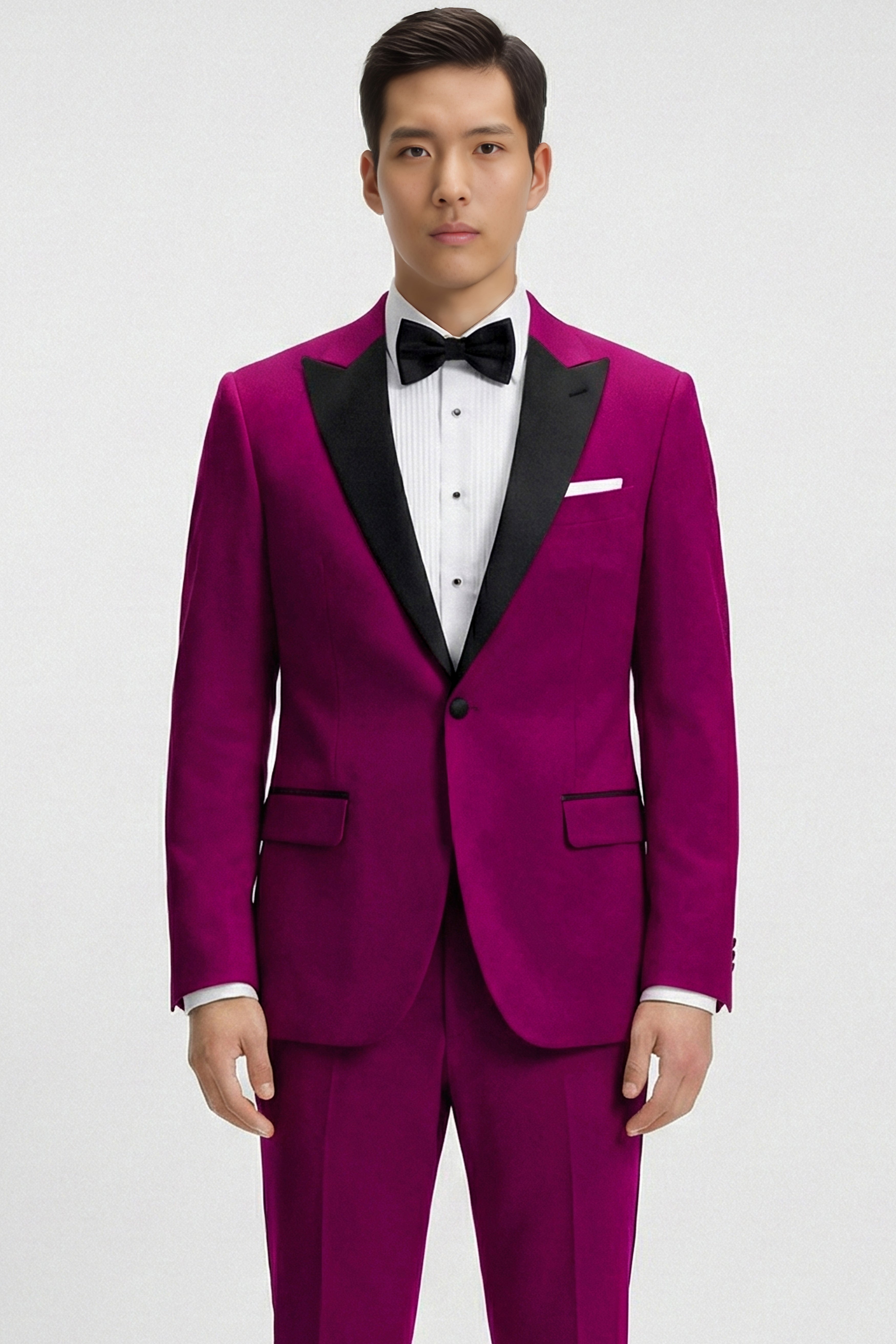 Velcrimora-Mulberry Purple Velvet Peak Lapel Tuxedo Suit