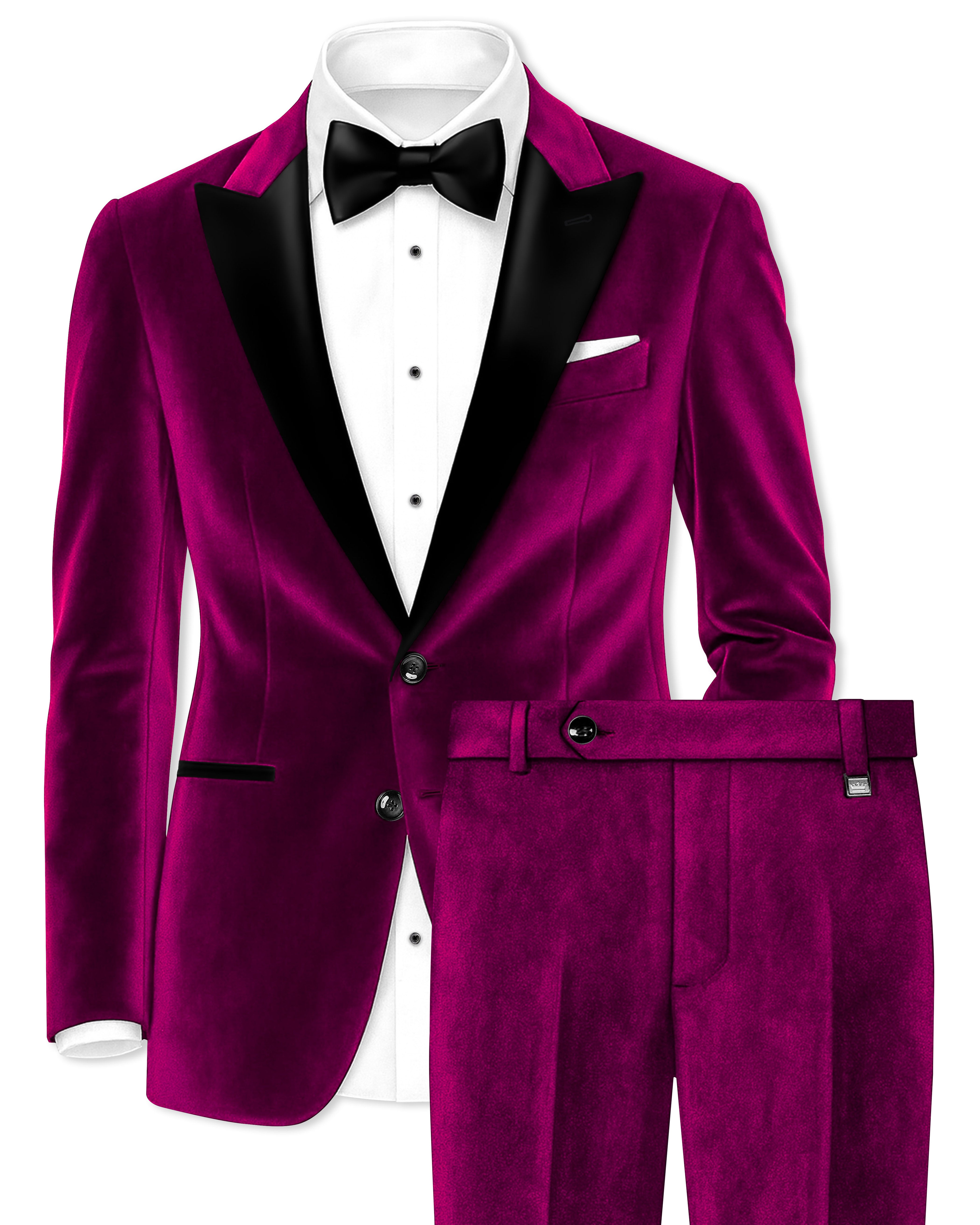 Velcrimora-Mulberry Purple Velvet Peak Lapel Tuxedo Suit