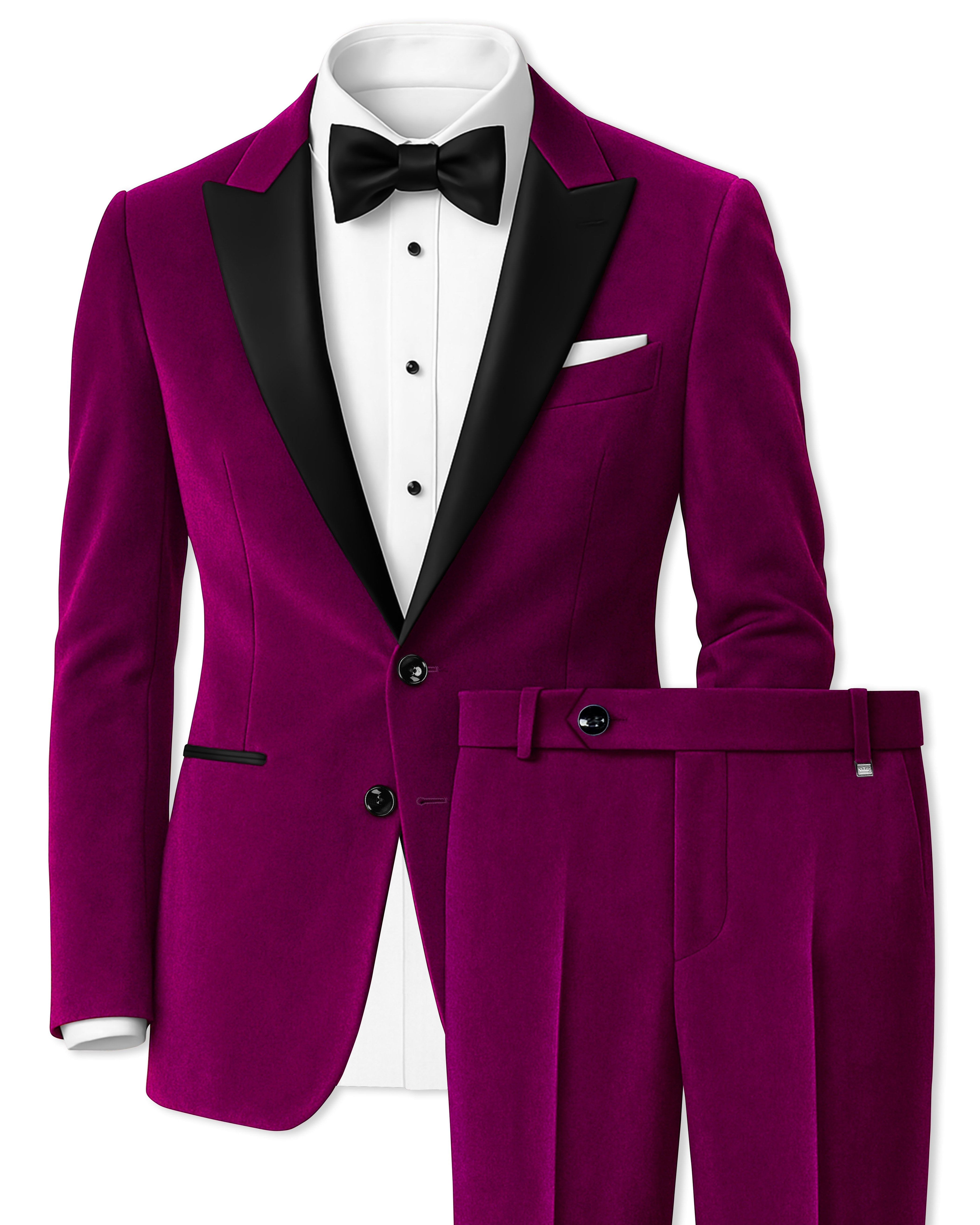 Velcrimora-Mulberry Purple Velvet Peak Lapel Tuxedo Suit