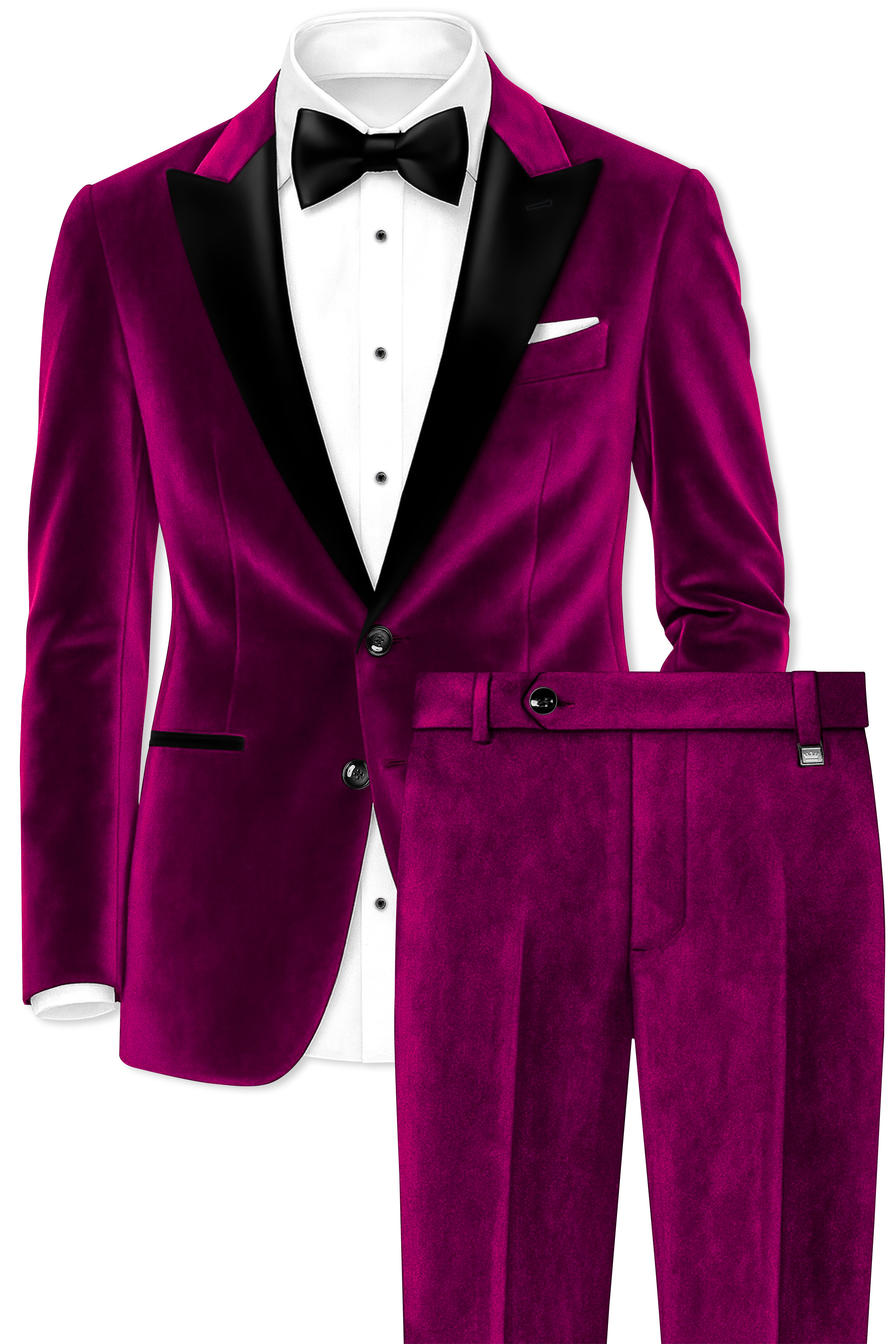 Velcrimora-Mulberry Purple Velvet Peak Lapel Tuxedo Suit