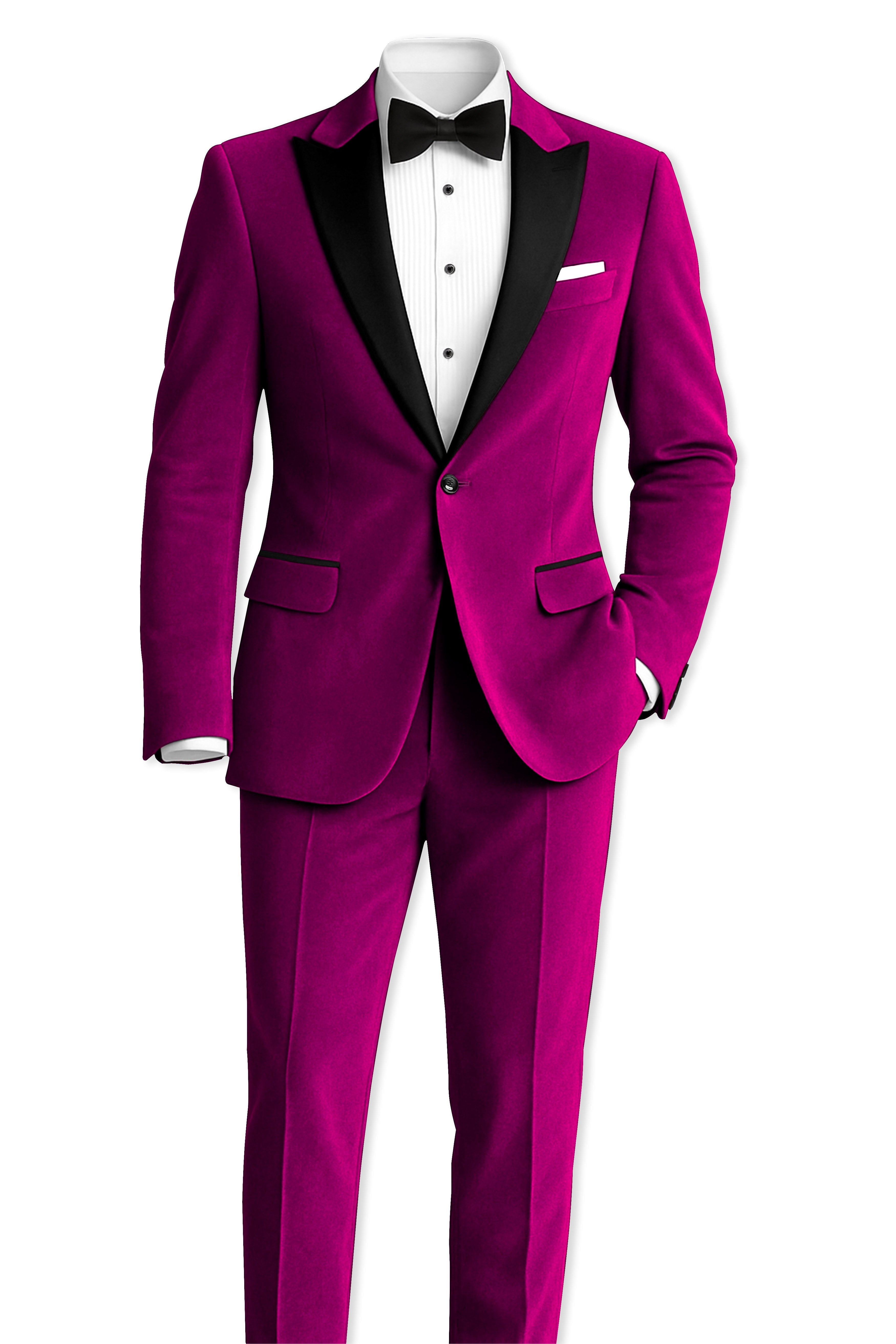 Velcrimora-Mulberry Purple Velvet Peak Lapel Tuxedo Suit