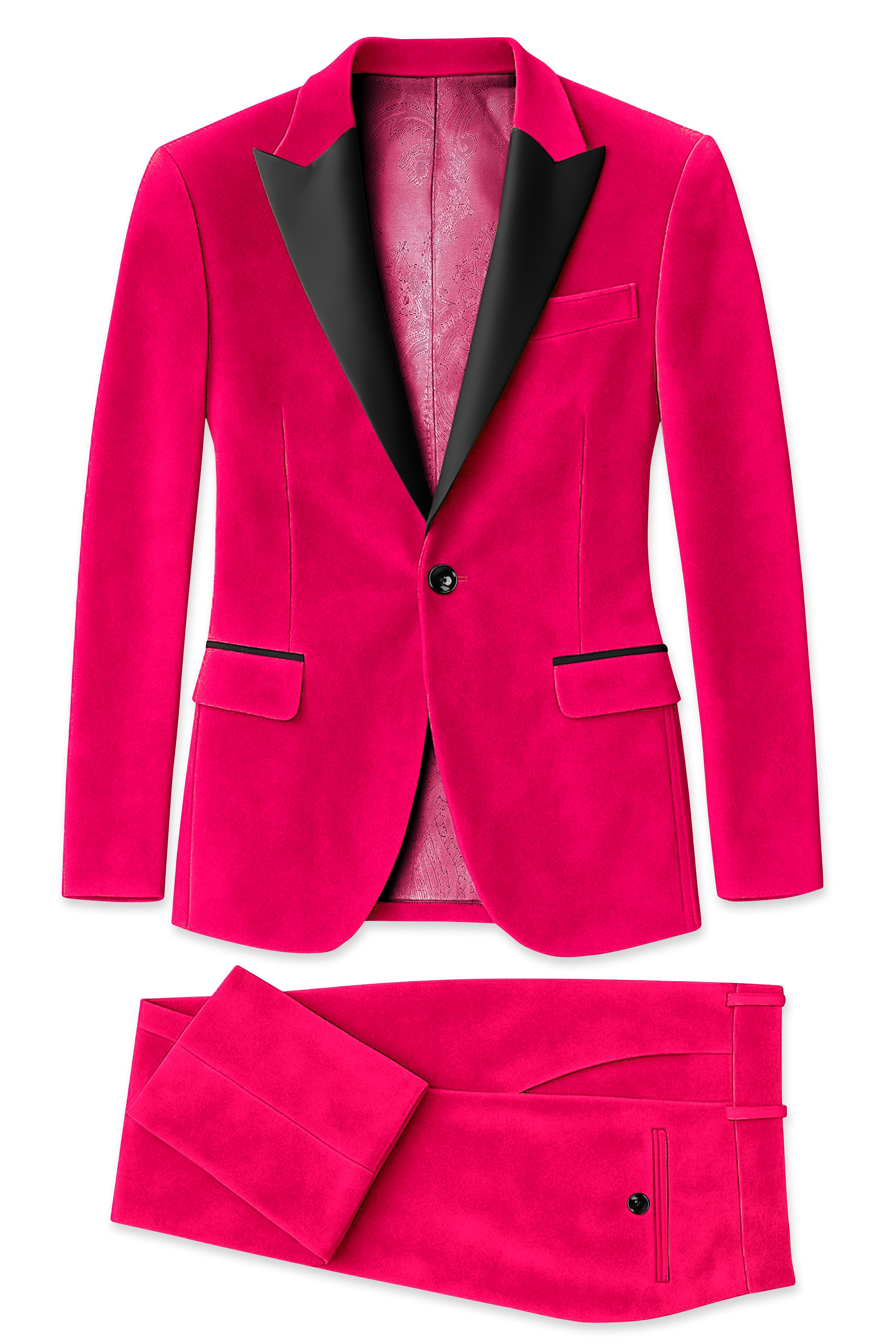 Shivelle-Shiraz Pink Velvet Peak Lapel Tuxedo Suit
