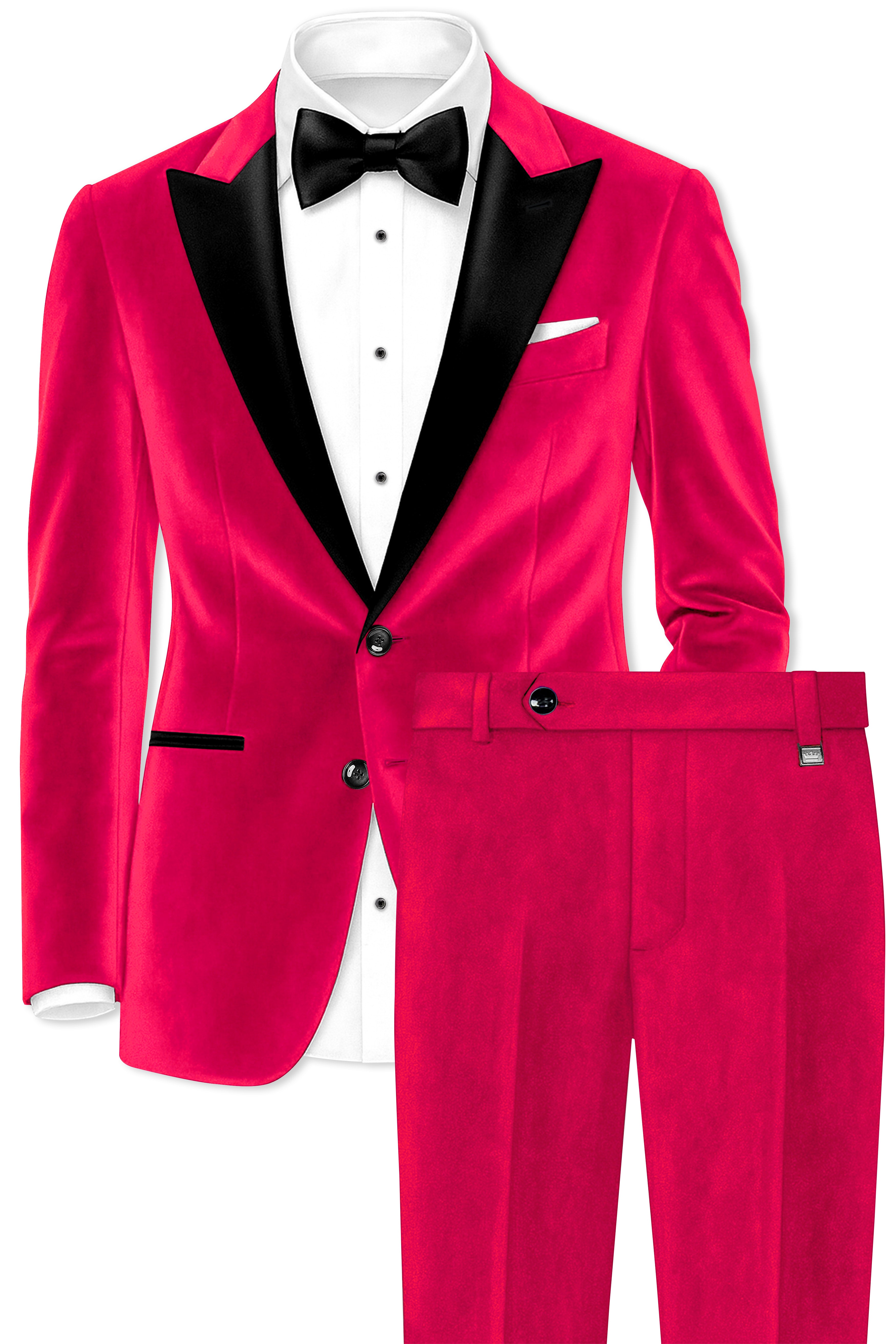 Shivelle-Shiraz Pink Velvet Peak Lapel Tuxedo Suit