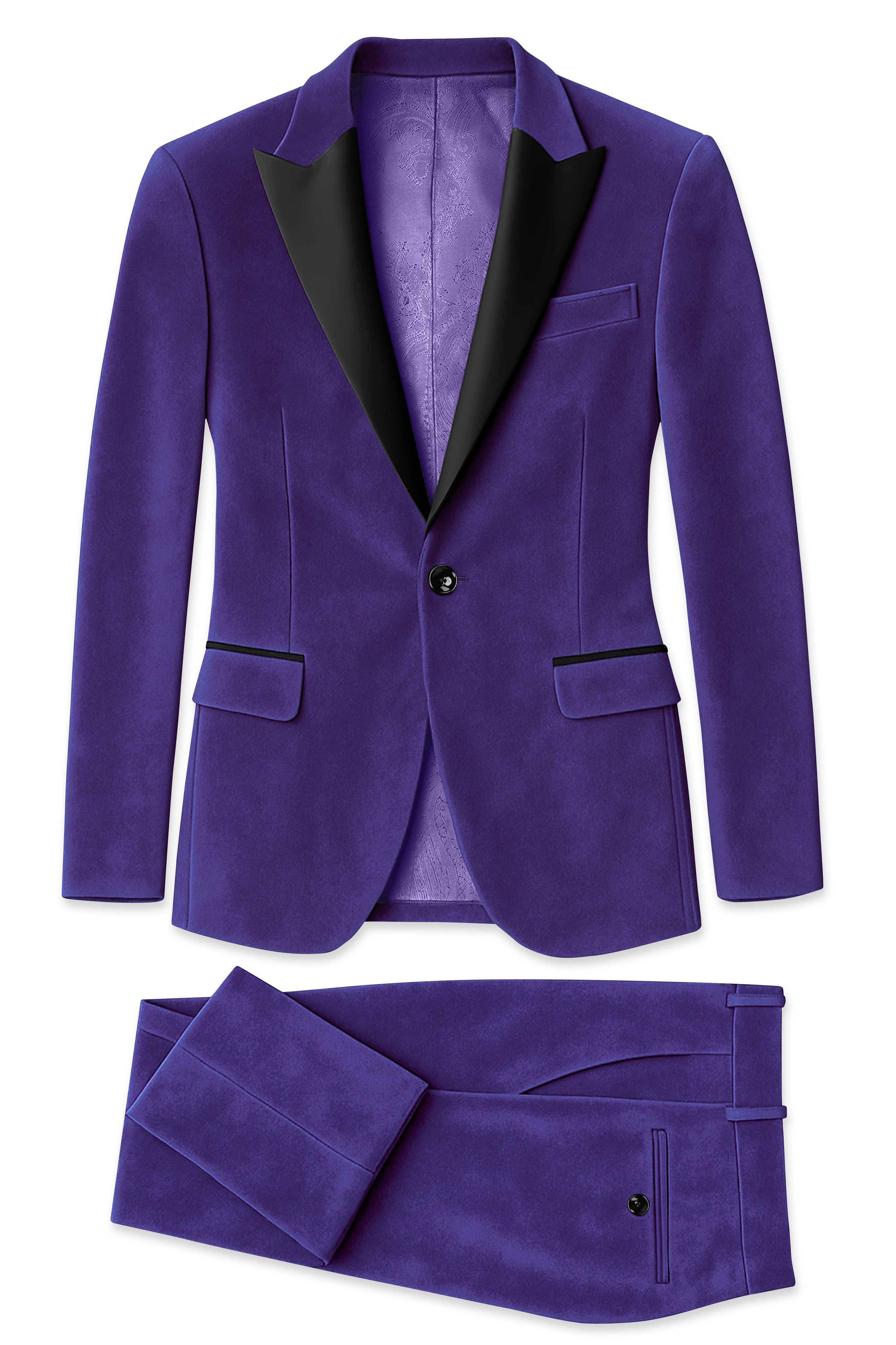 Velaris-Jacarta Purple Velvet Peak Lapel Tuxedo Suit