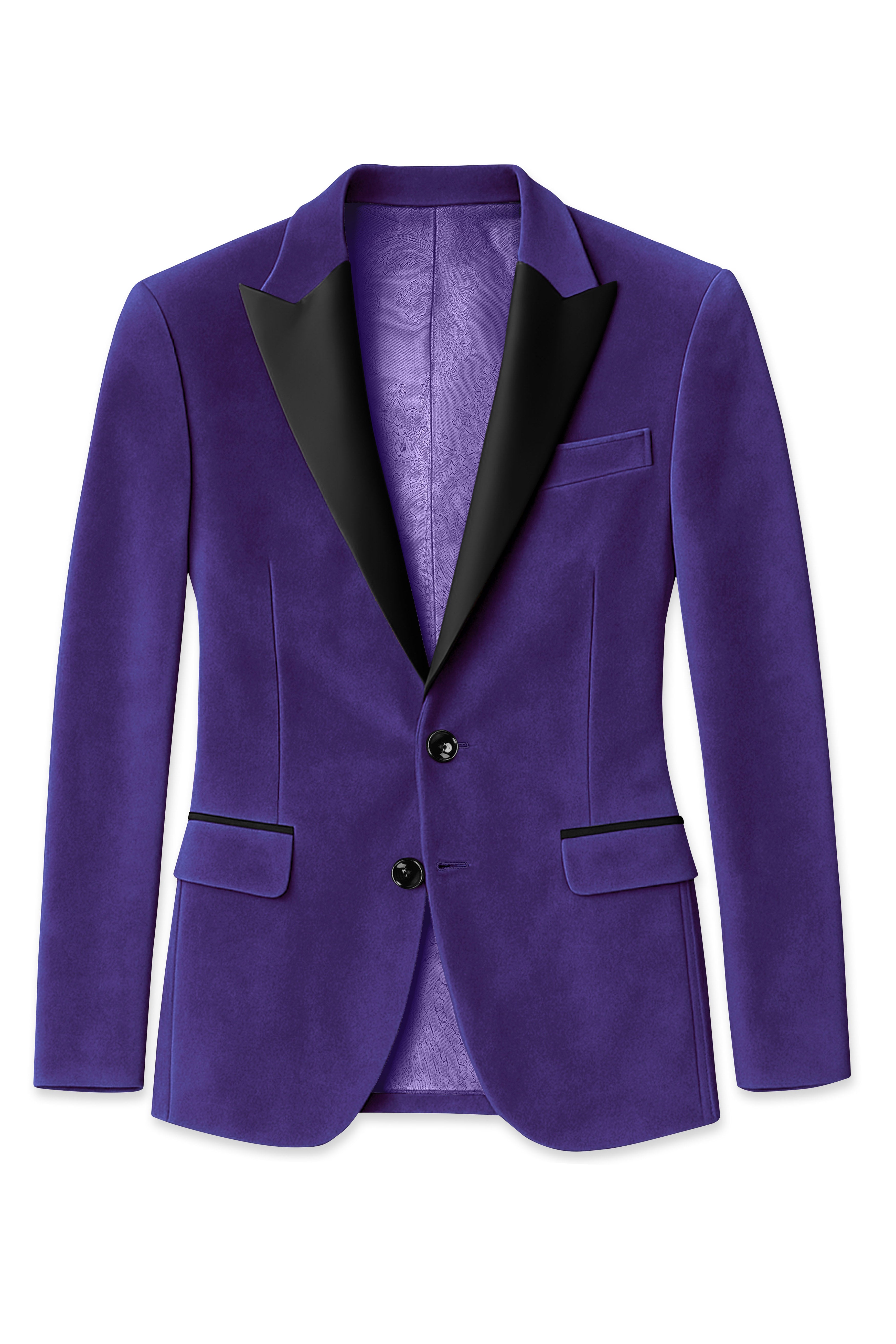 Velaris-Jacarta Purple Velvet Peak Lapel Tuxedo Suit