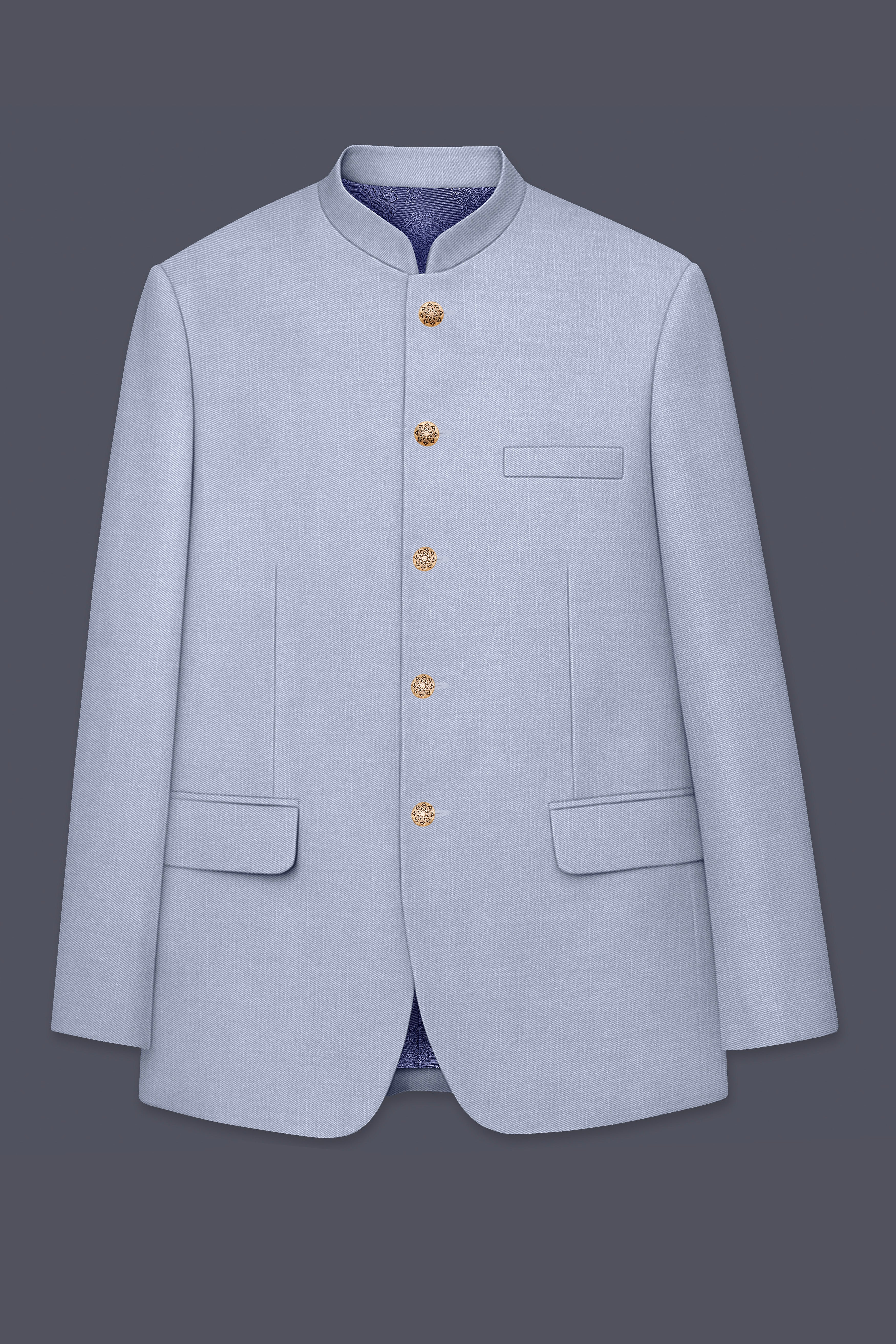 Mistivell-Mountain Mist Gray Wool Rich Bandhgala Stretchable traveler Suit