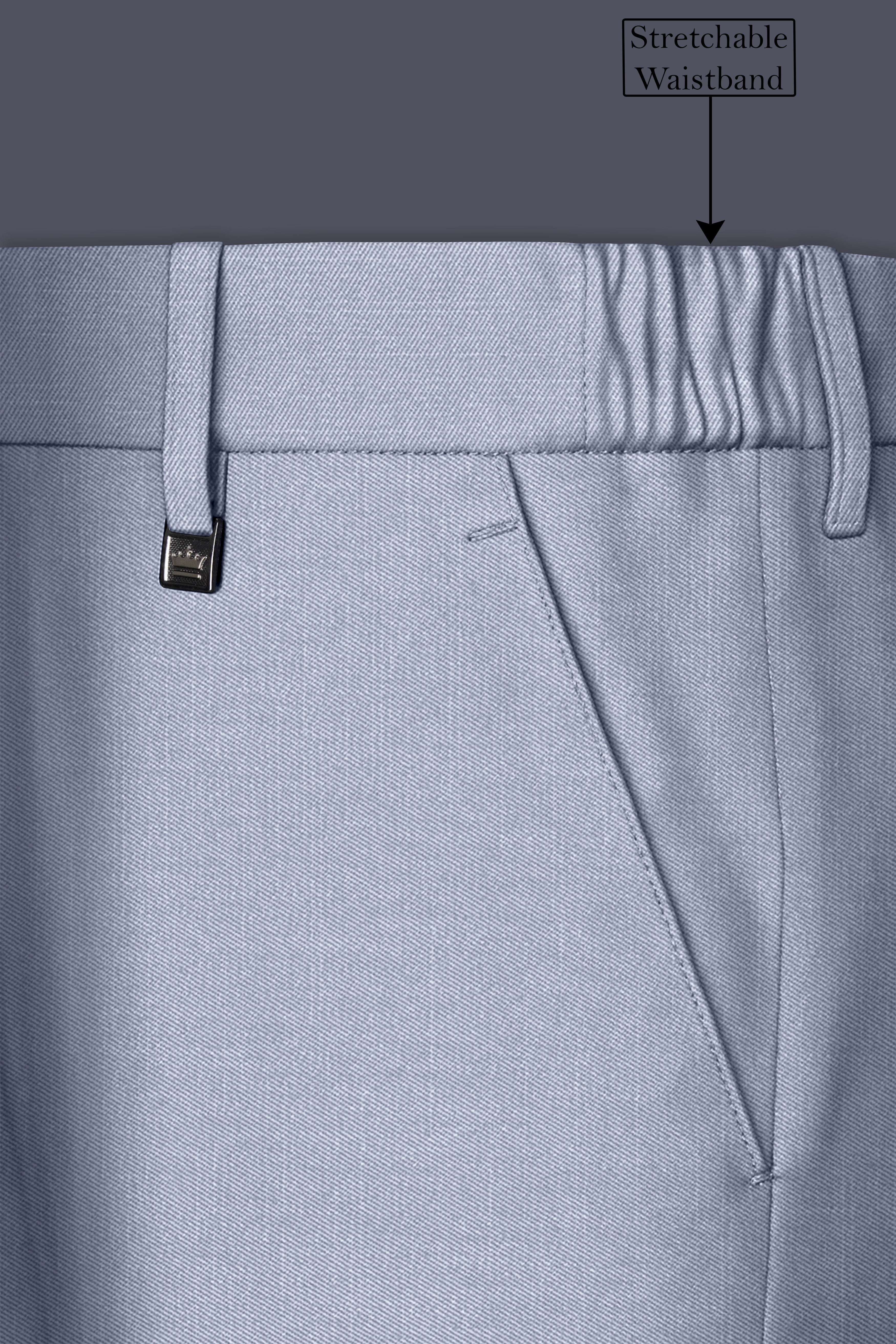 Mistivell-Mountain Mist Gray Wool Rich Cross Placket Bandhgala Stretchable traveler Suit