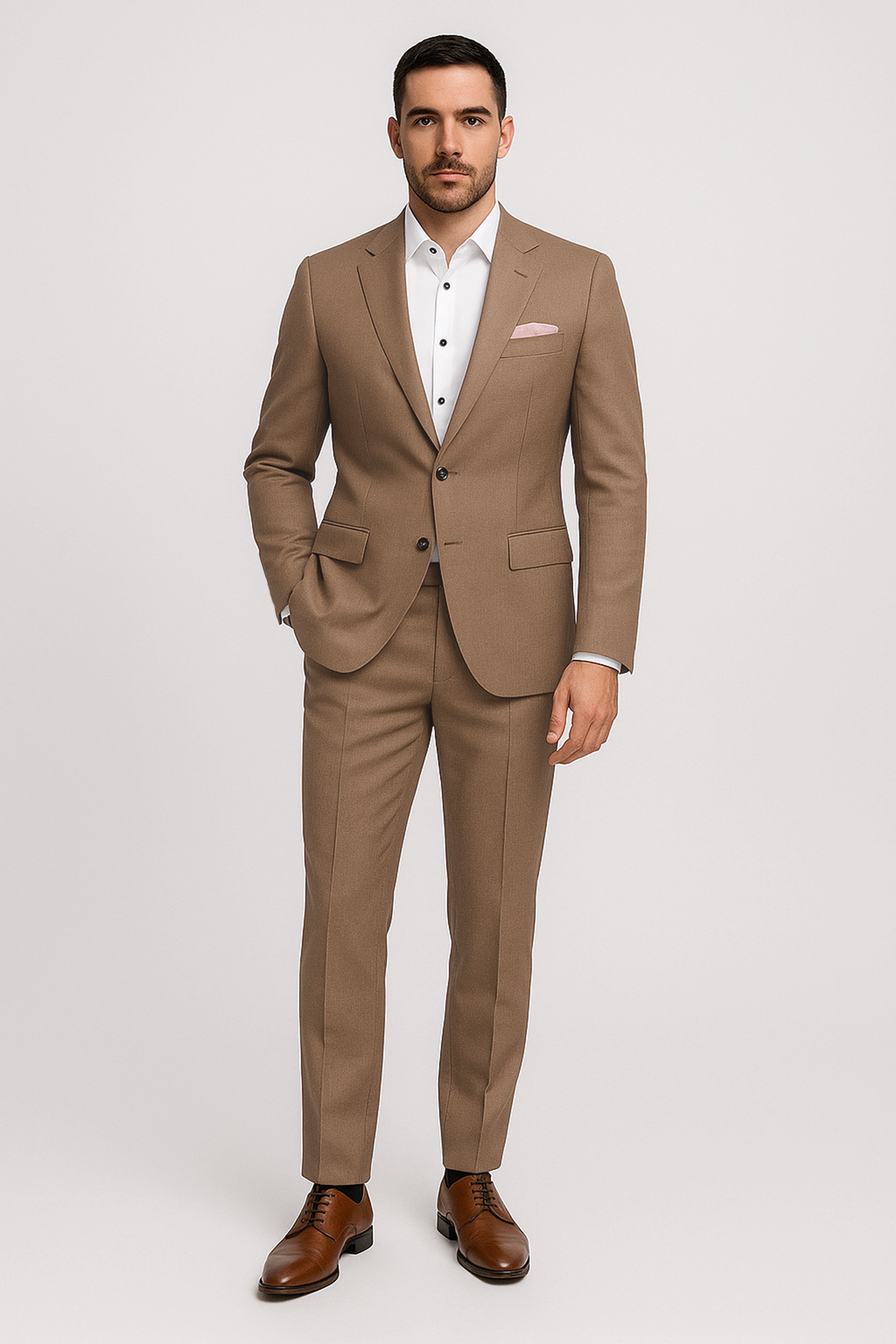 Cremont-Mocha Brown Luxurious Linen Single Breasted Stretchable traveler Suit