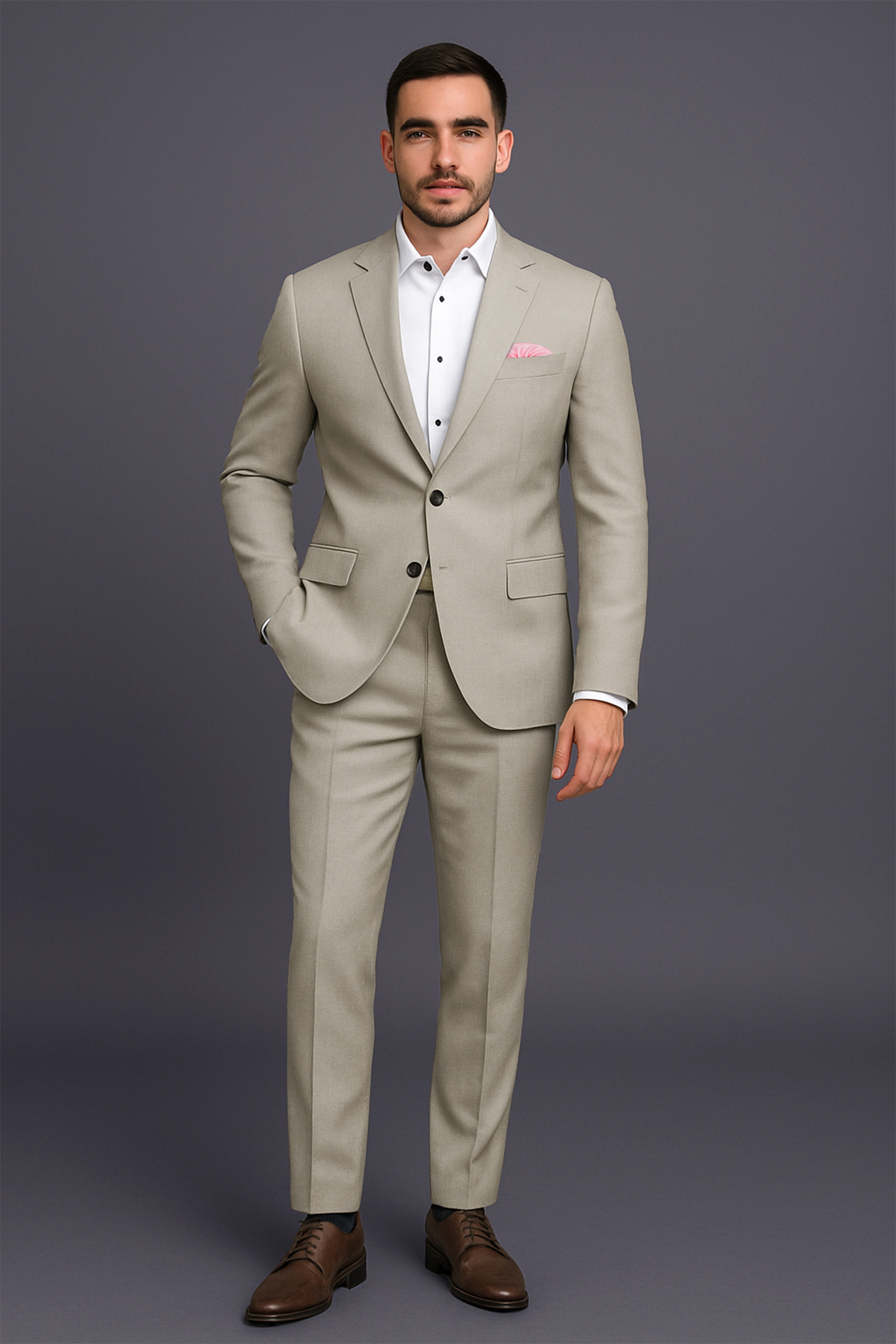 Grevino-Pablo Brown Luxurious Linen Single Breasted Stretchable traveler Suit