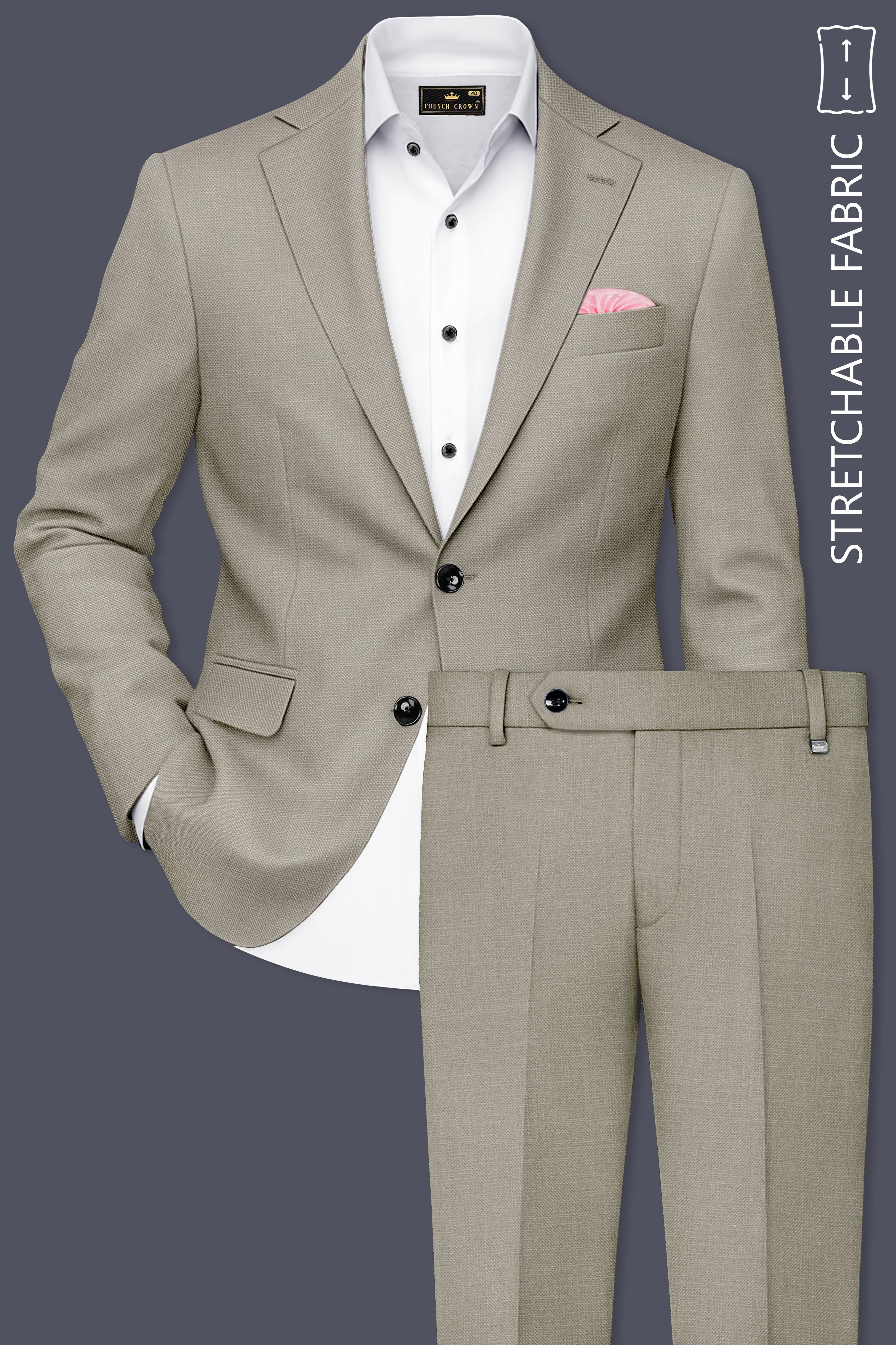 Grevino-Pablo Green Luxurious Linen Single Breasted Stretchable traveler Suit