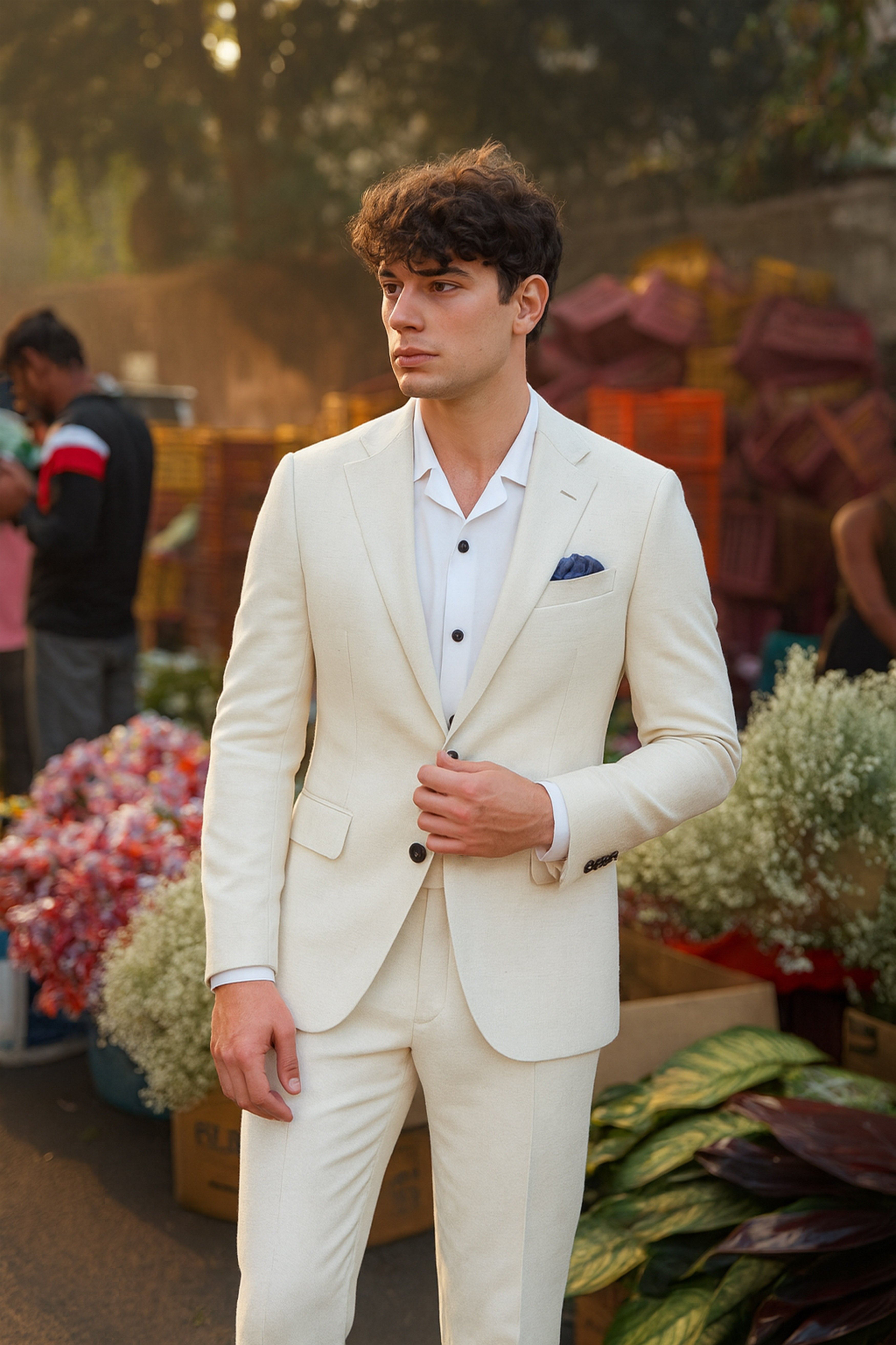 Viridale-Periglacial Green Luxurious Linen Single Breasted Stretchable traveler Suit