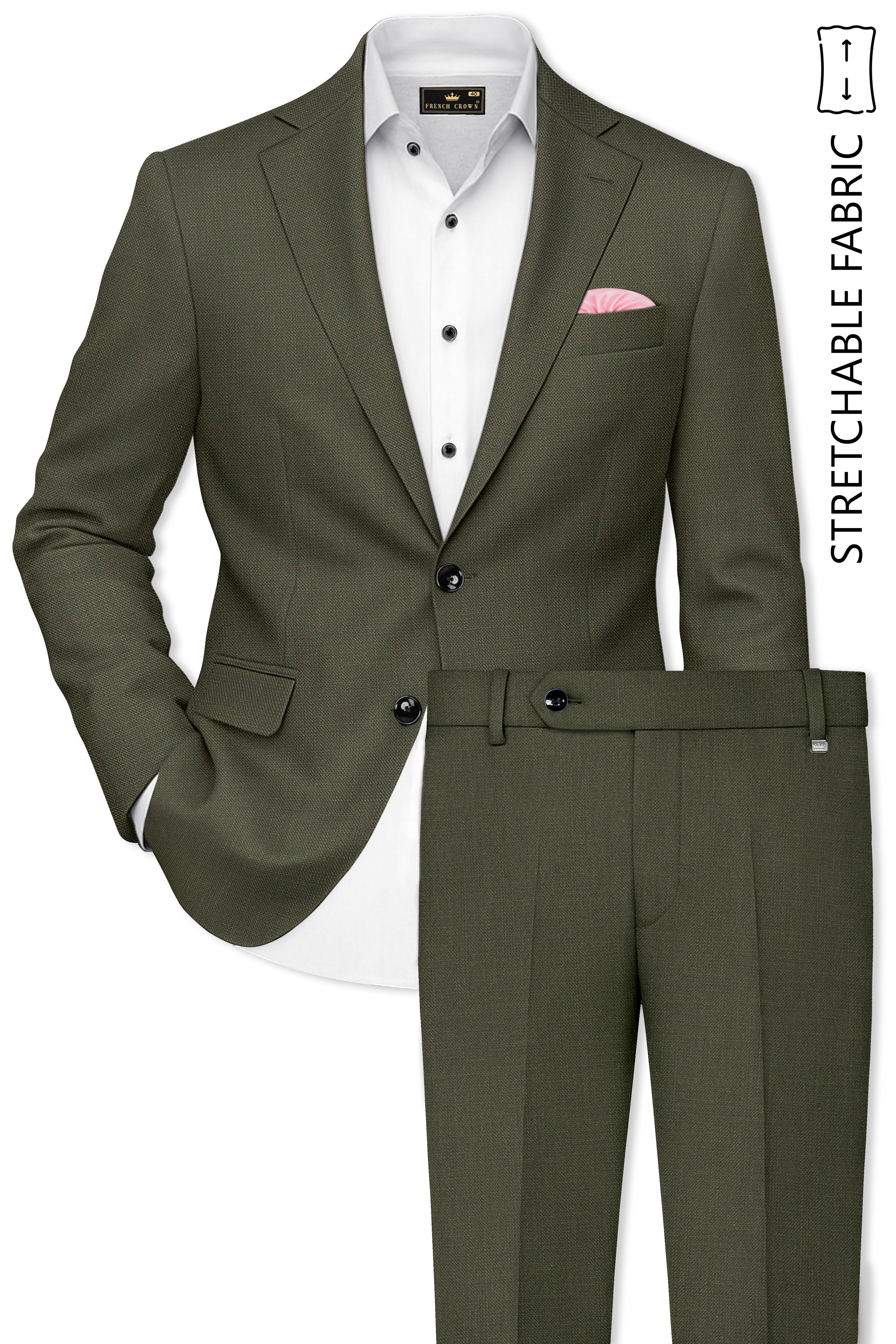 Virenzo-Rifle Green Luxurious Linen Single Breasted Stretchable traveler Suit