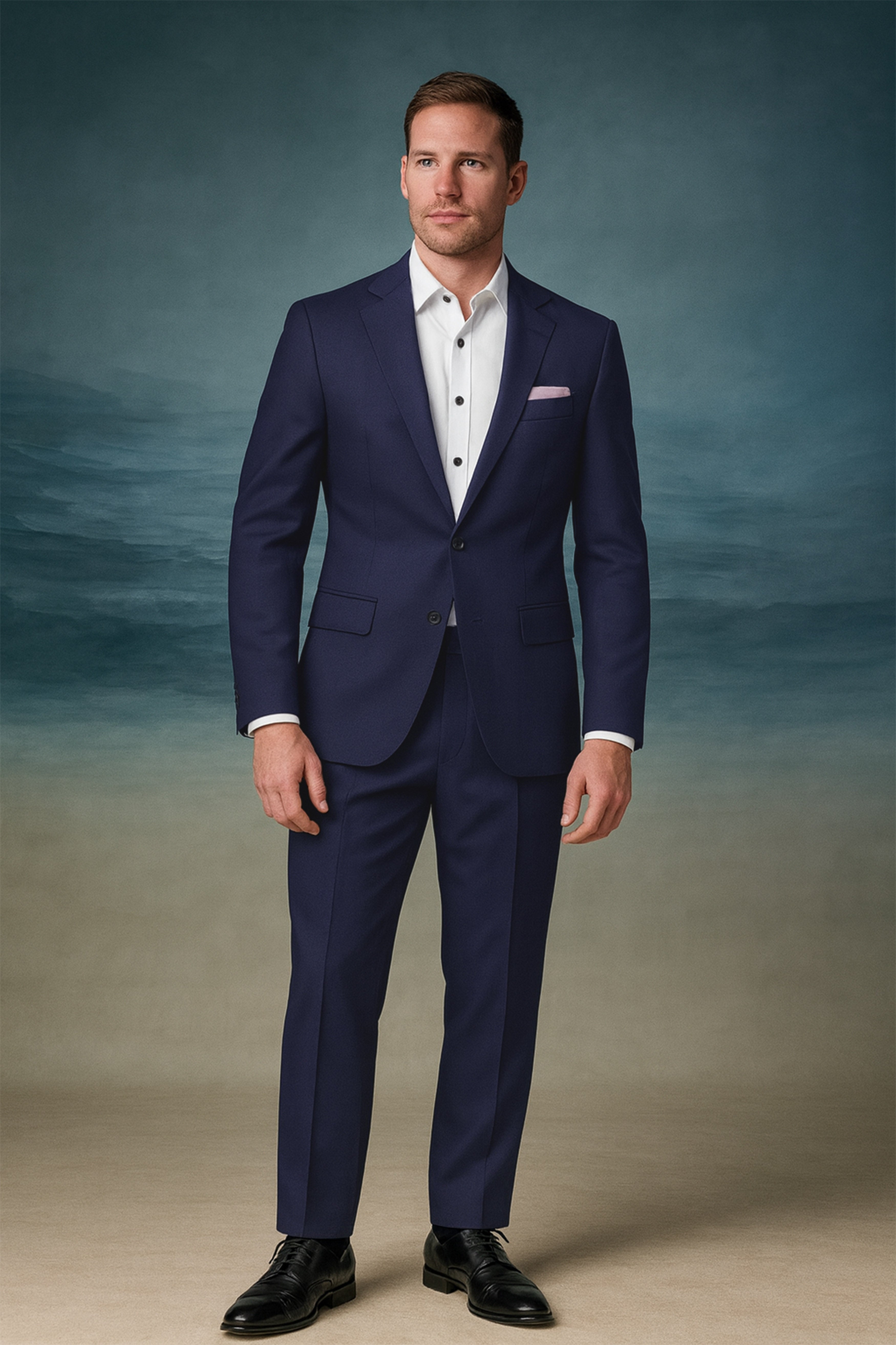 Azuriel-Firefly Blue Luxurious Linen Single Breasted Stretchable traveler Suit