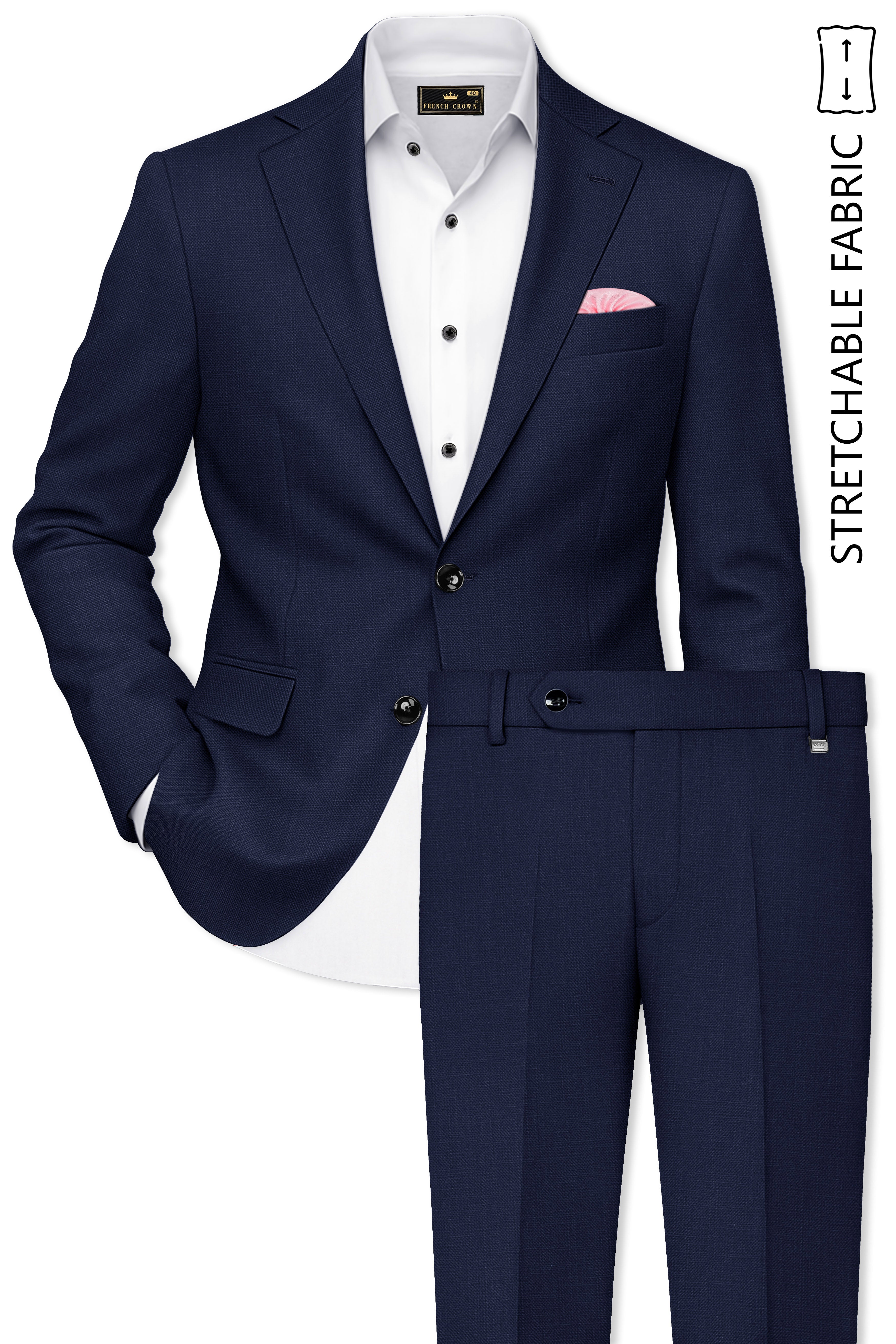 Azuriel-Firefly Blue Luxurious Linen Single Breasted Stretchable traveler Suit