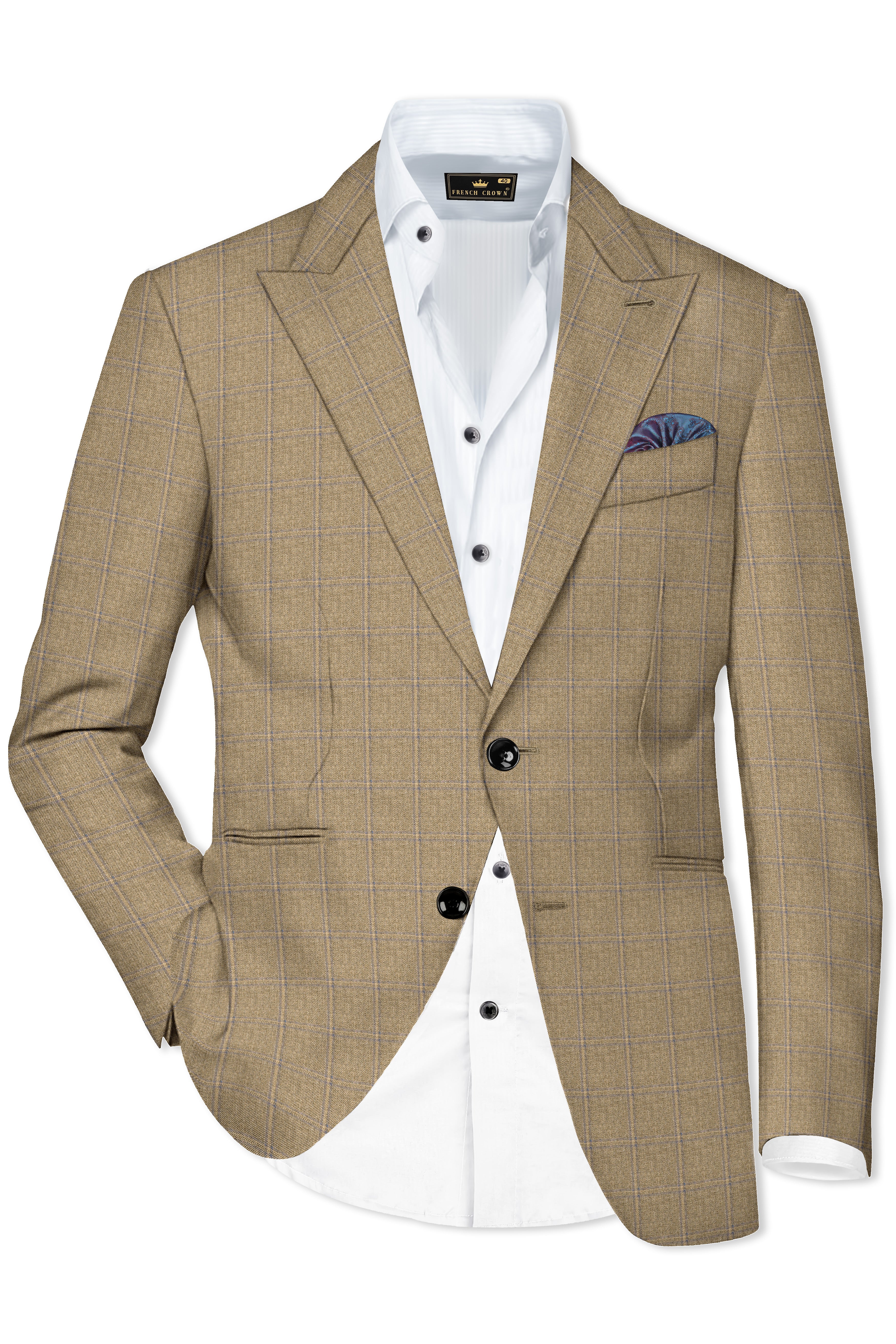 Terravo-Roman Brown Windowpane Wool Rich Single Breasted Suit