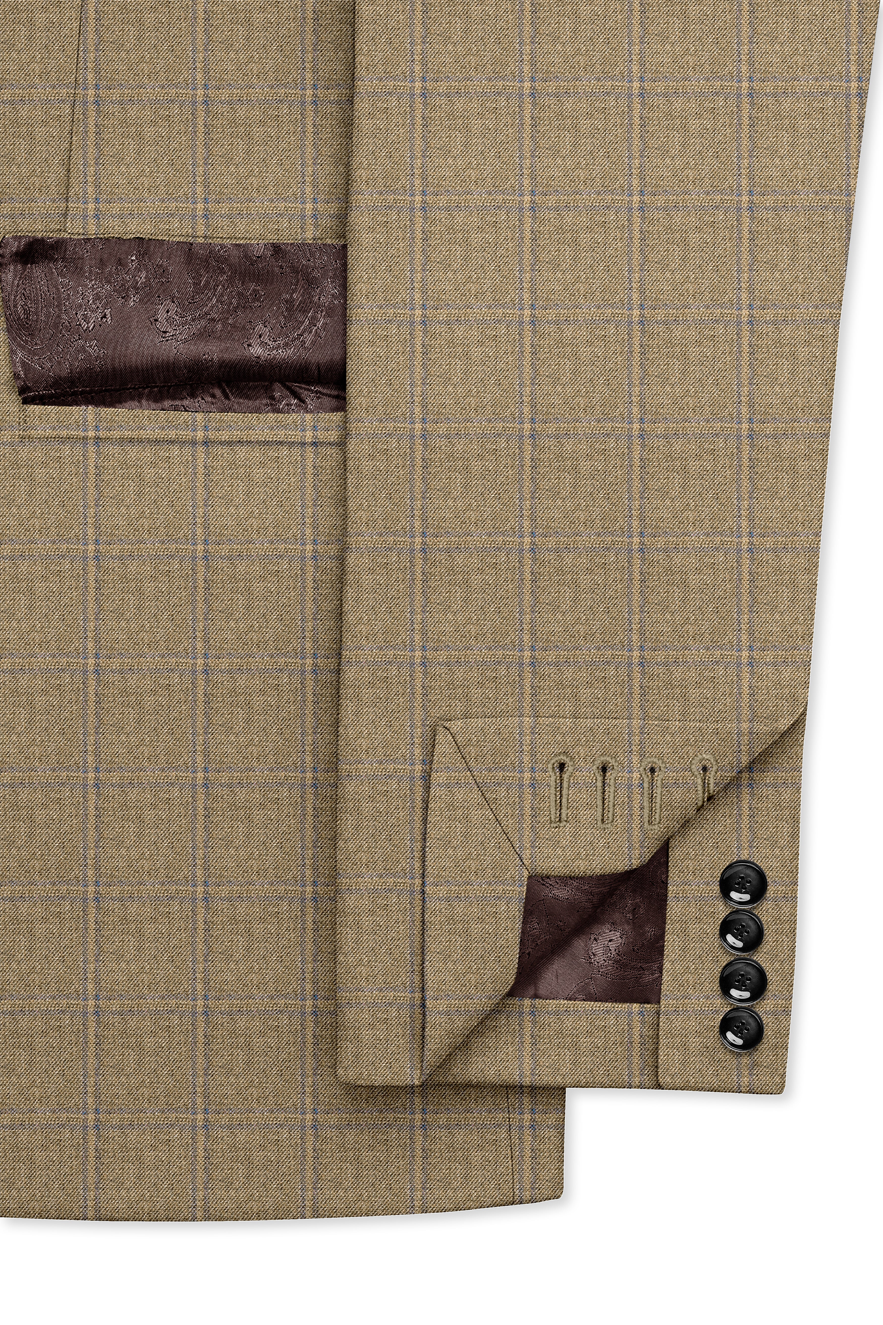 Terravo-Roman Brown Windowpane Wool Rich Single Breasted Suit