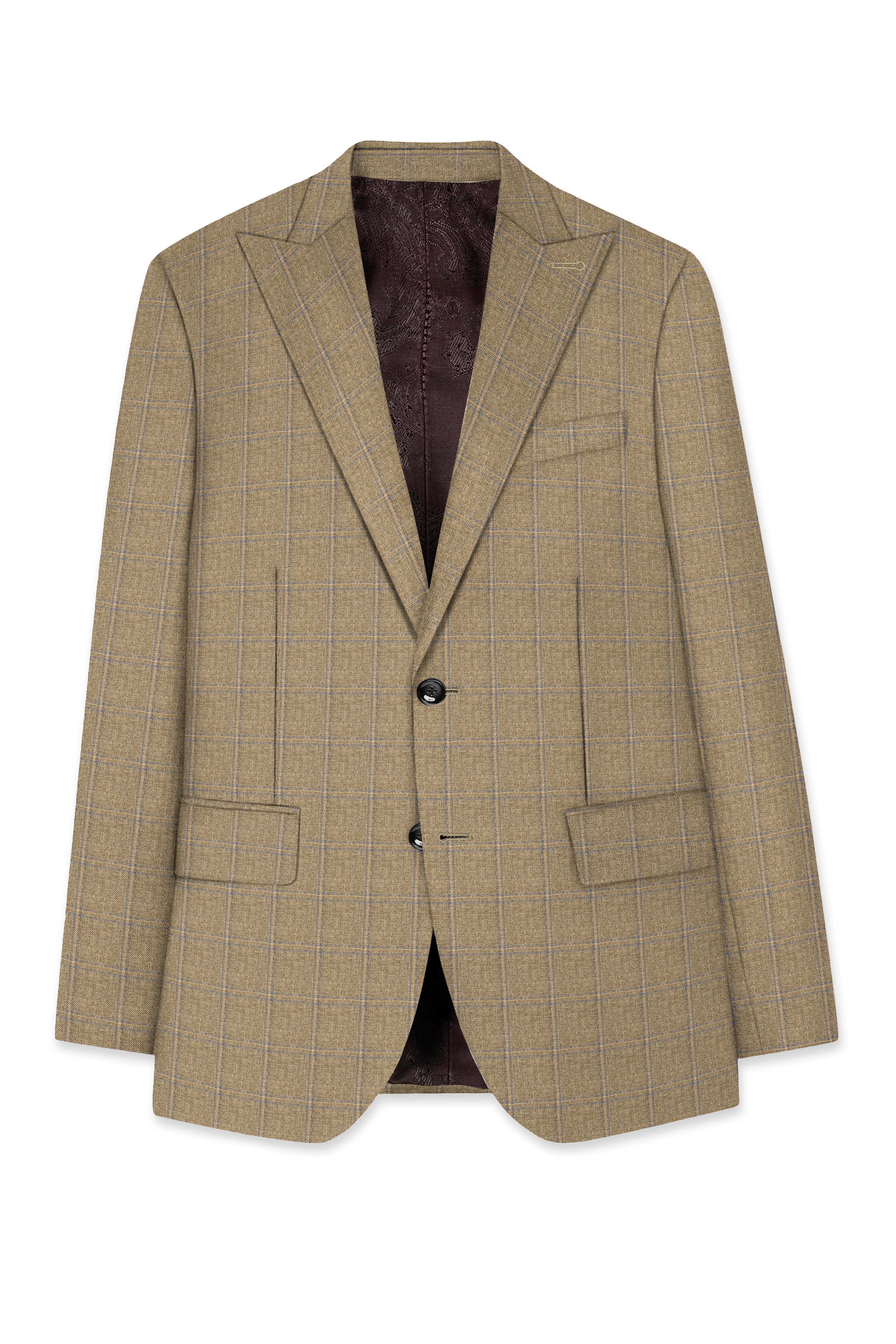 Terravo-Roman Brown Windowpane Wool Rich Single Breasted Suit