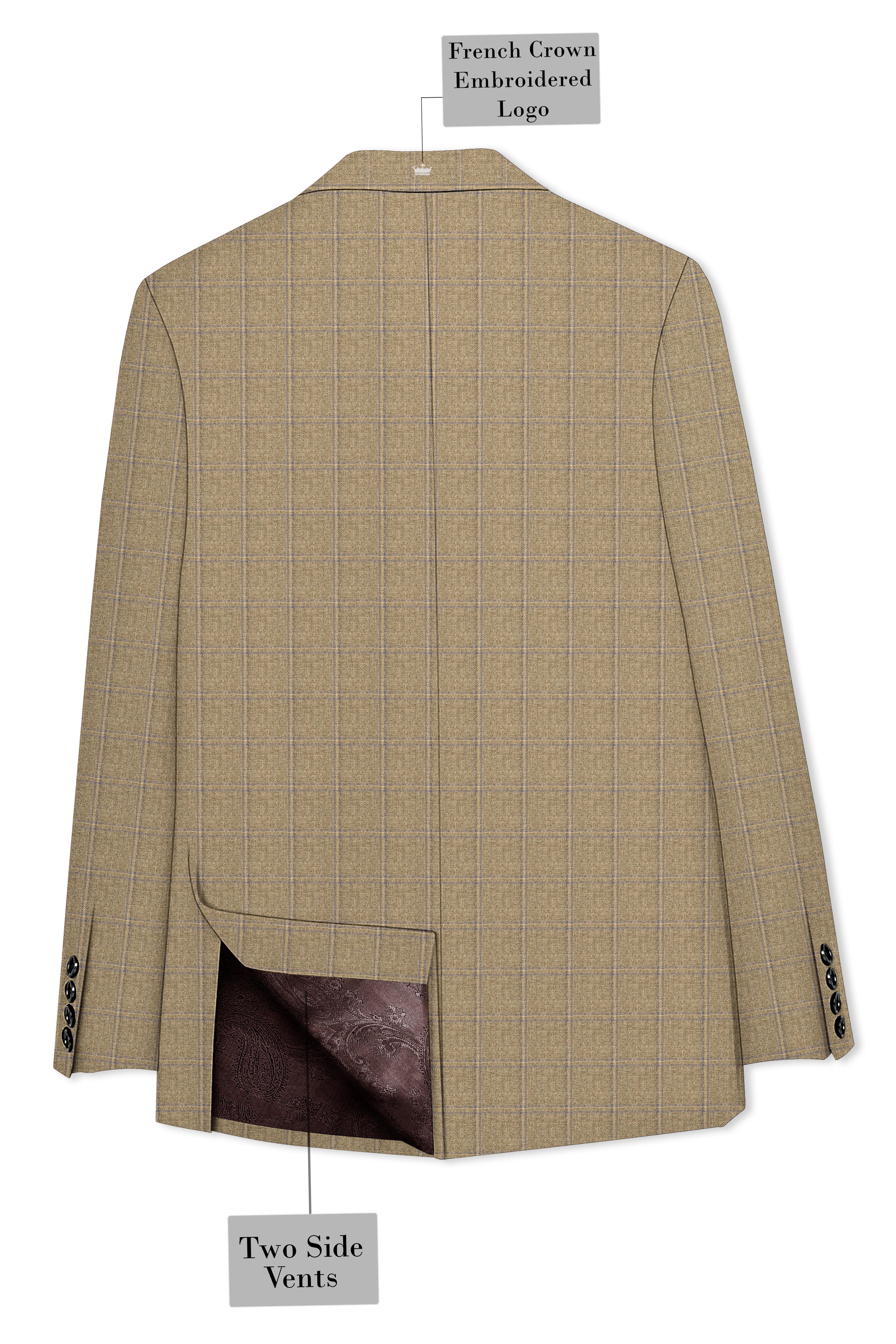 Terravo-Roman Brown Windowpane Wool Rich Single Breasted Suit