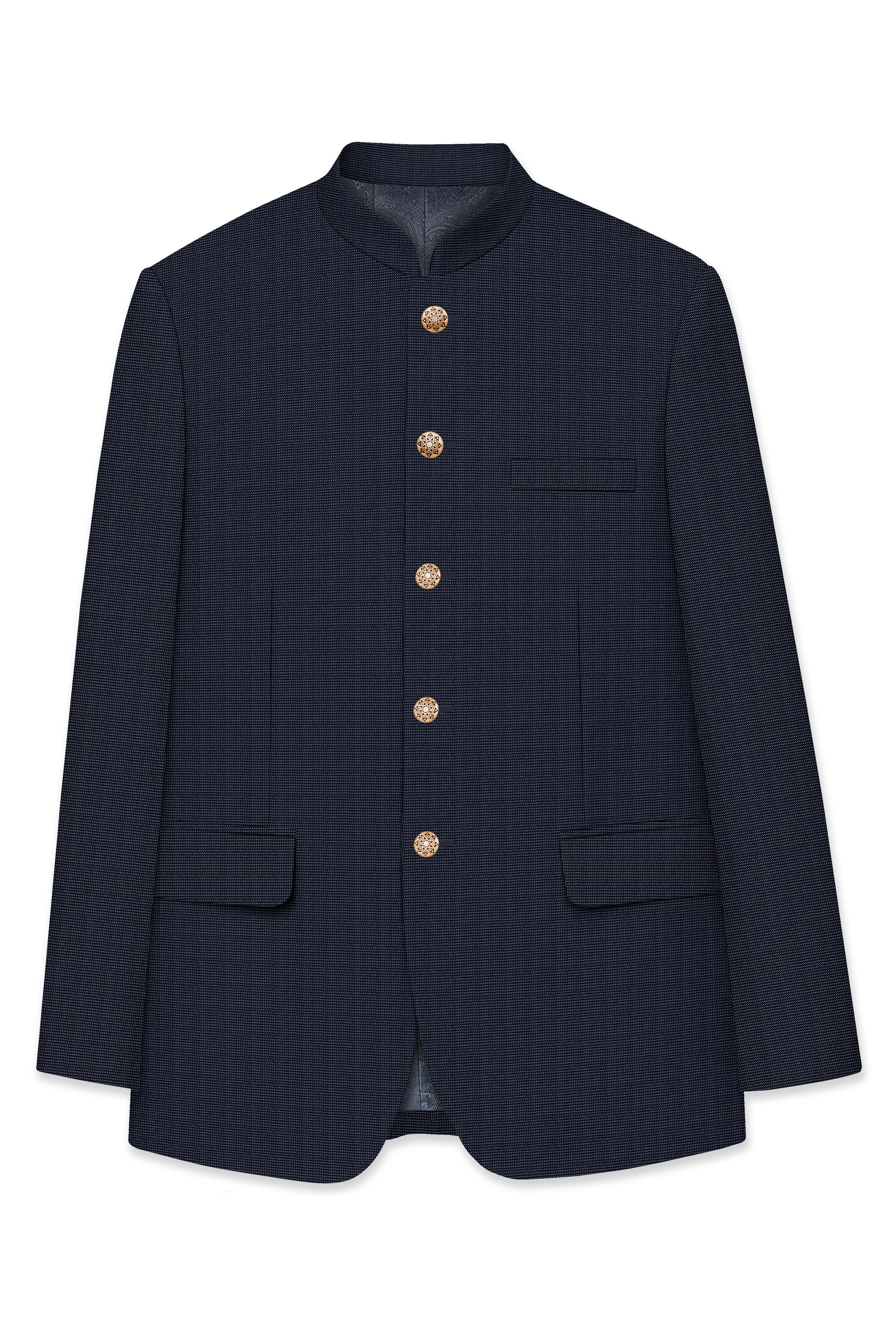 Volrano-Vulcan Blue Textured Premium Cotton Bandhgala Suit