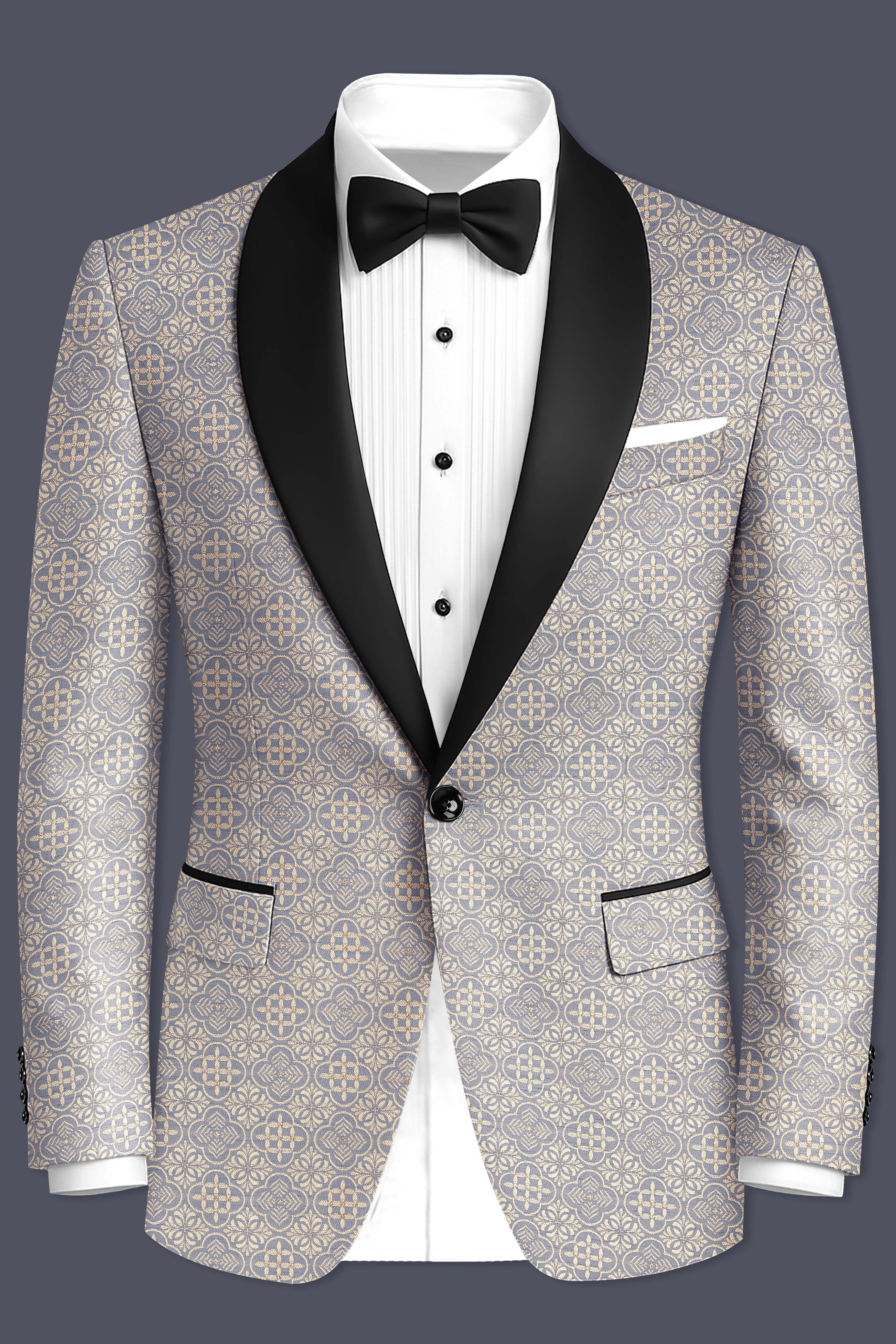 Azuroque-Somke Gray and Desert  Jacquard Textured Designer Tuxedo Suit