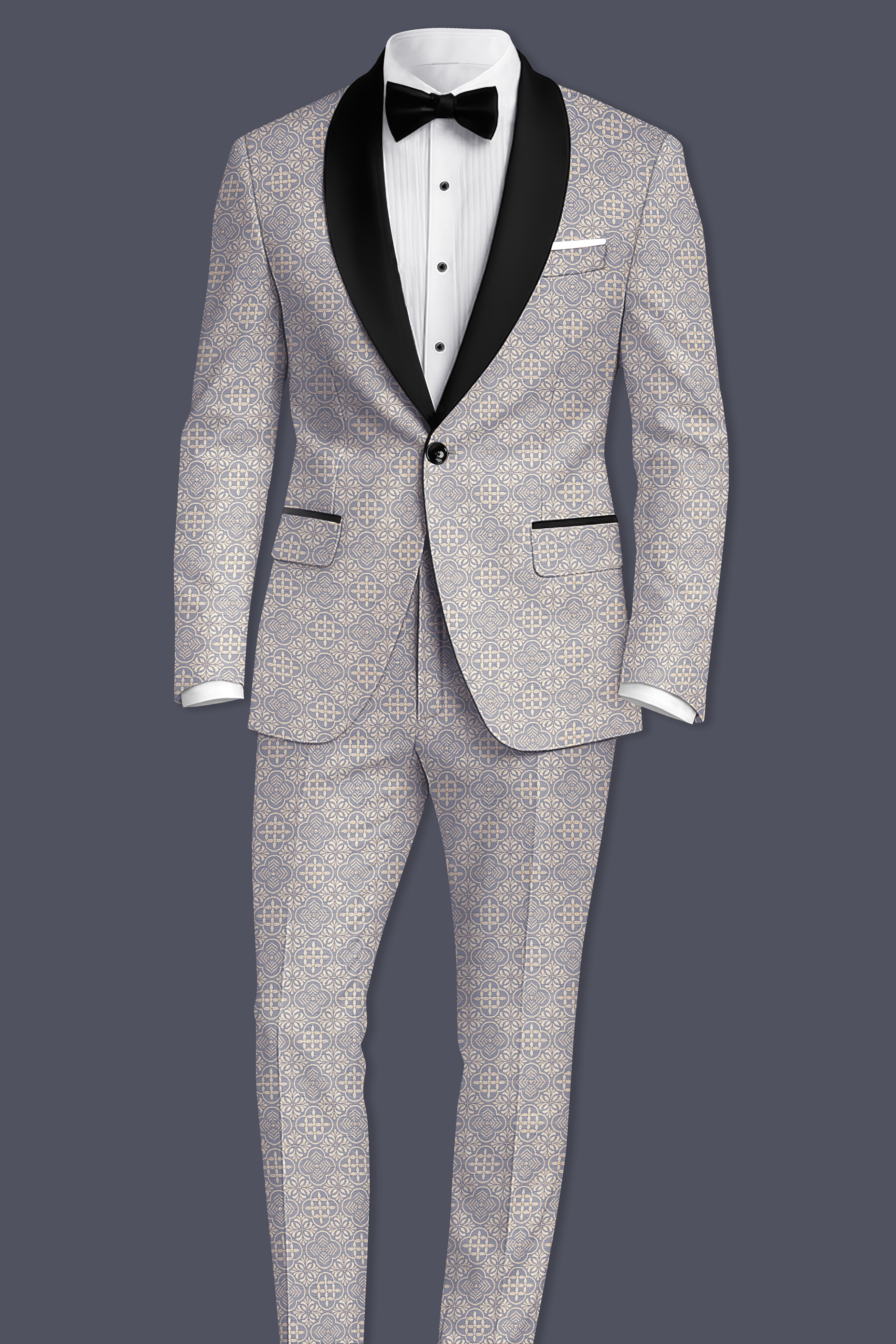 Azuroque-Somke Gray and Desert  Jacquard Textured Designer Tuxedo Suit