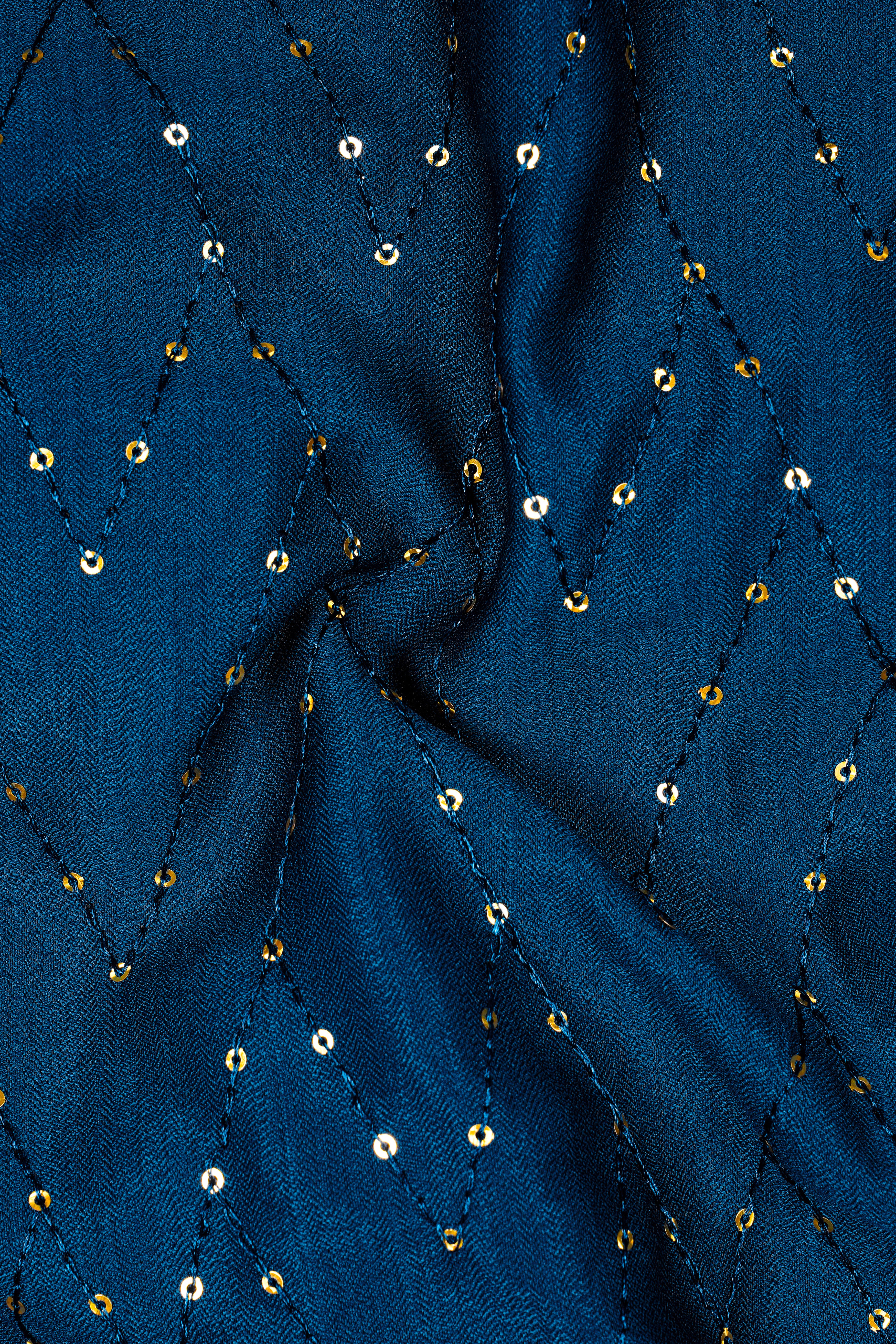 Aureven-Venice Blue Embroidered Viscose Tikki Work Designer Tuxedo Suit