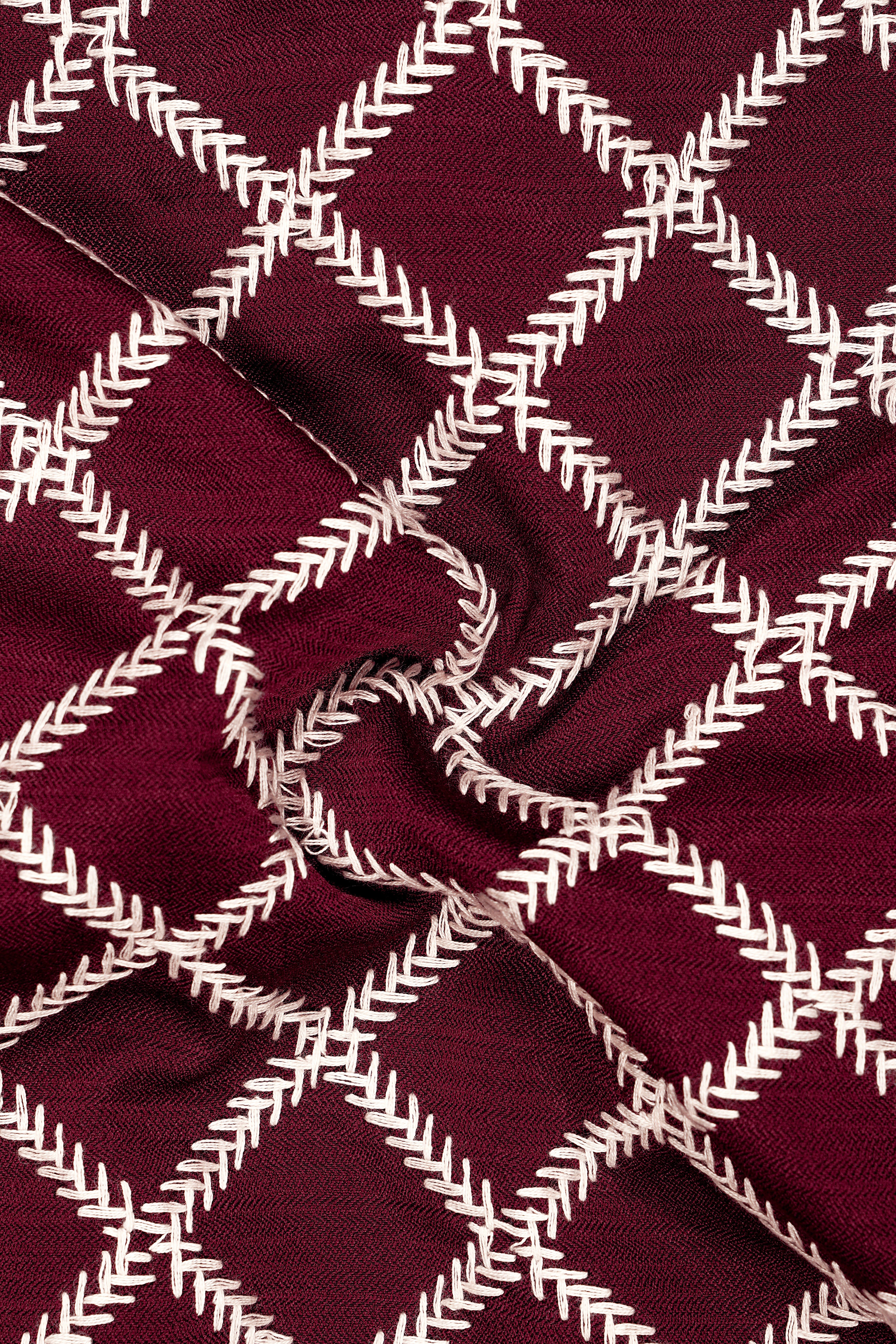 Viscara-Aubergine Maroon Geometric Pattern Thread Embroidered Viscose Designer Tuxedo Suit
