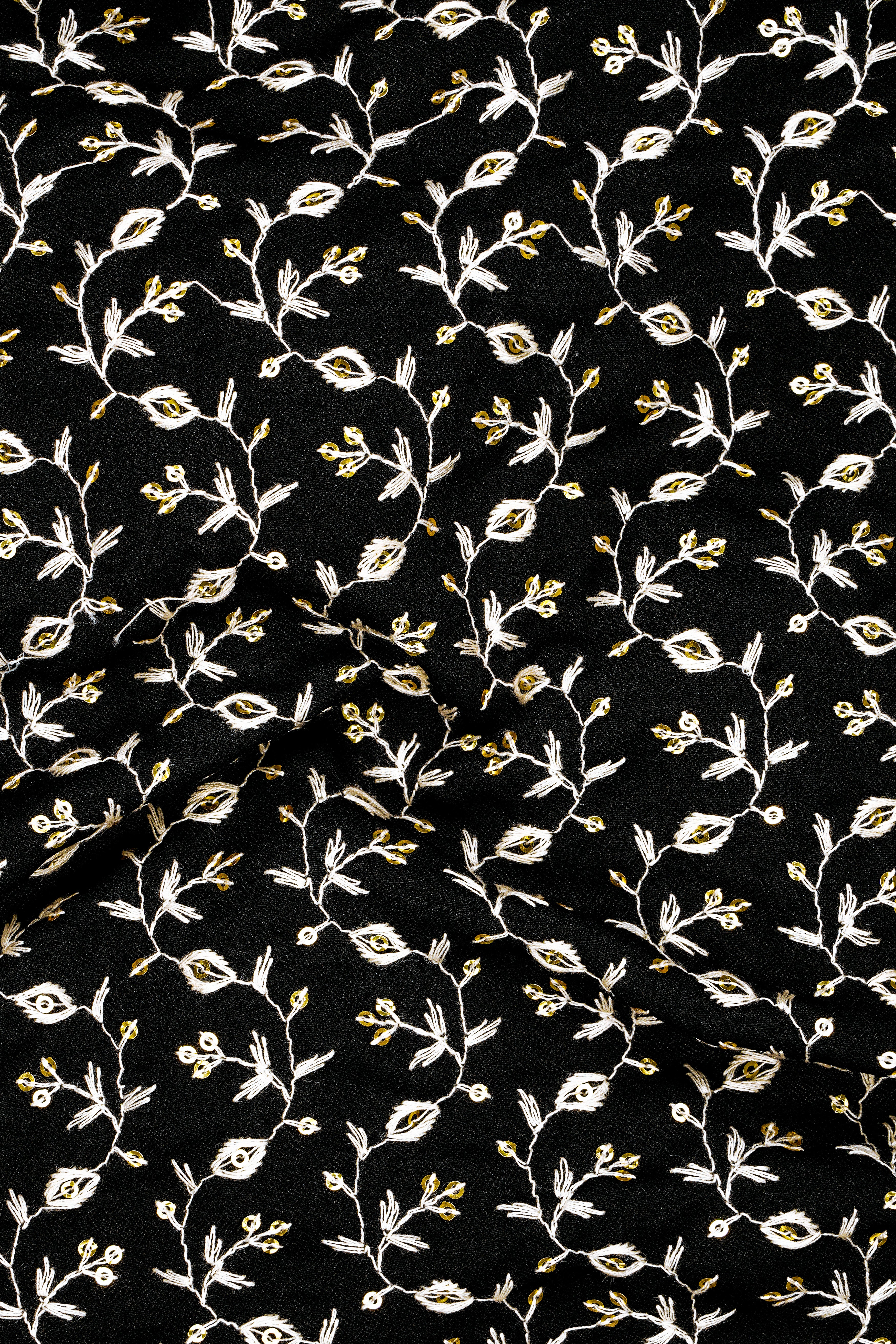 Nerquise-Jade Black Ditsy Pattern Thread and Sequin Embroidered Viscose Designer Tuxedo Suit