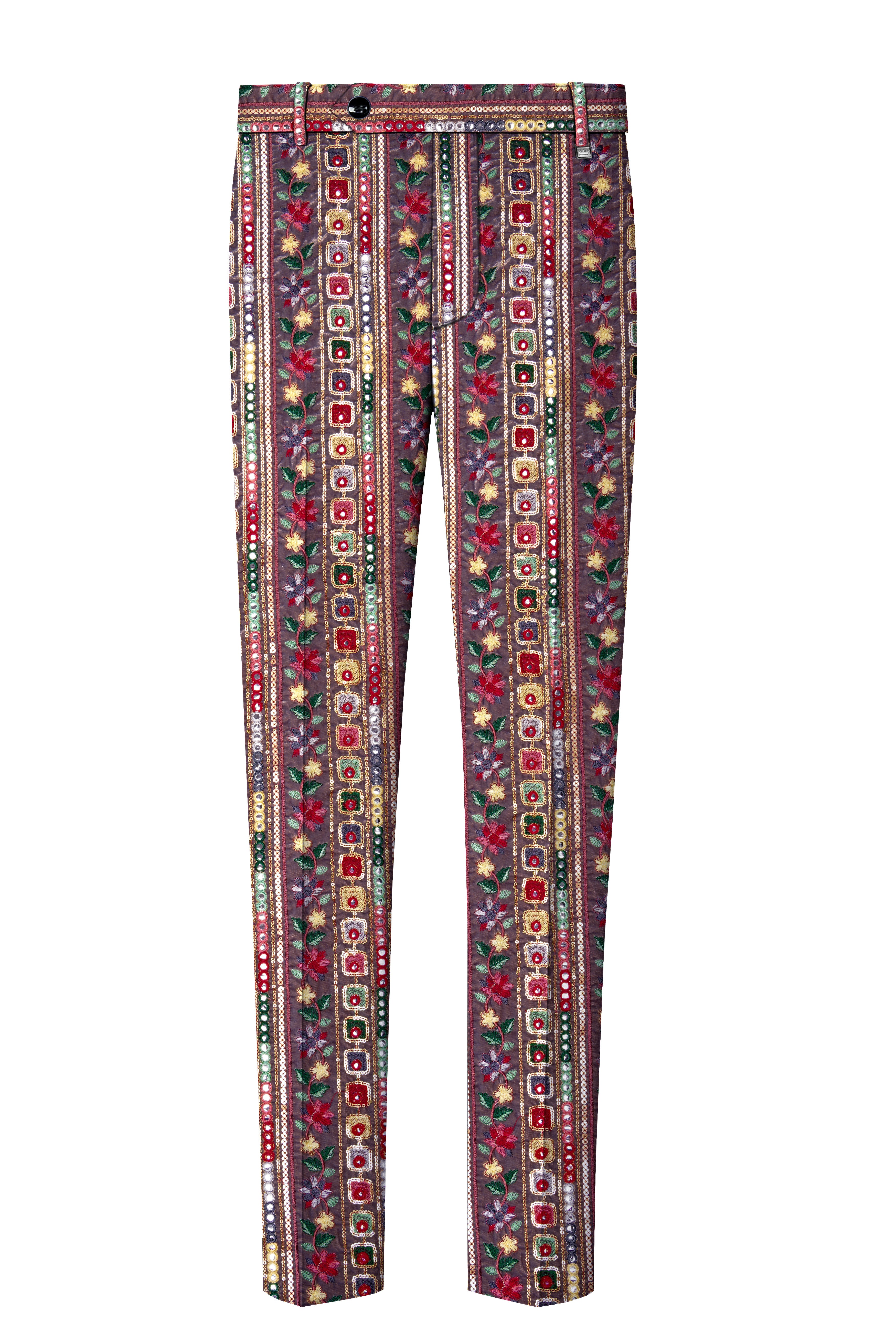 Refletta-Fedora Gray and Carmine Pink Thread and Sequin Embroidered with Mirror Work Designer Tuxedo Suit