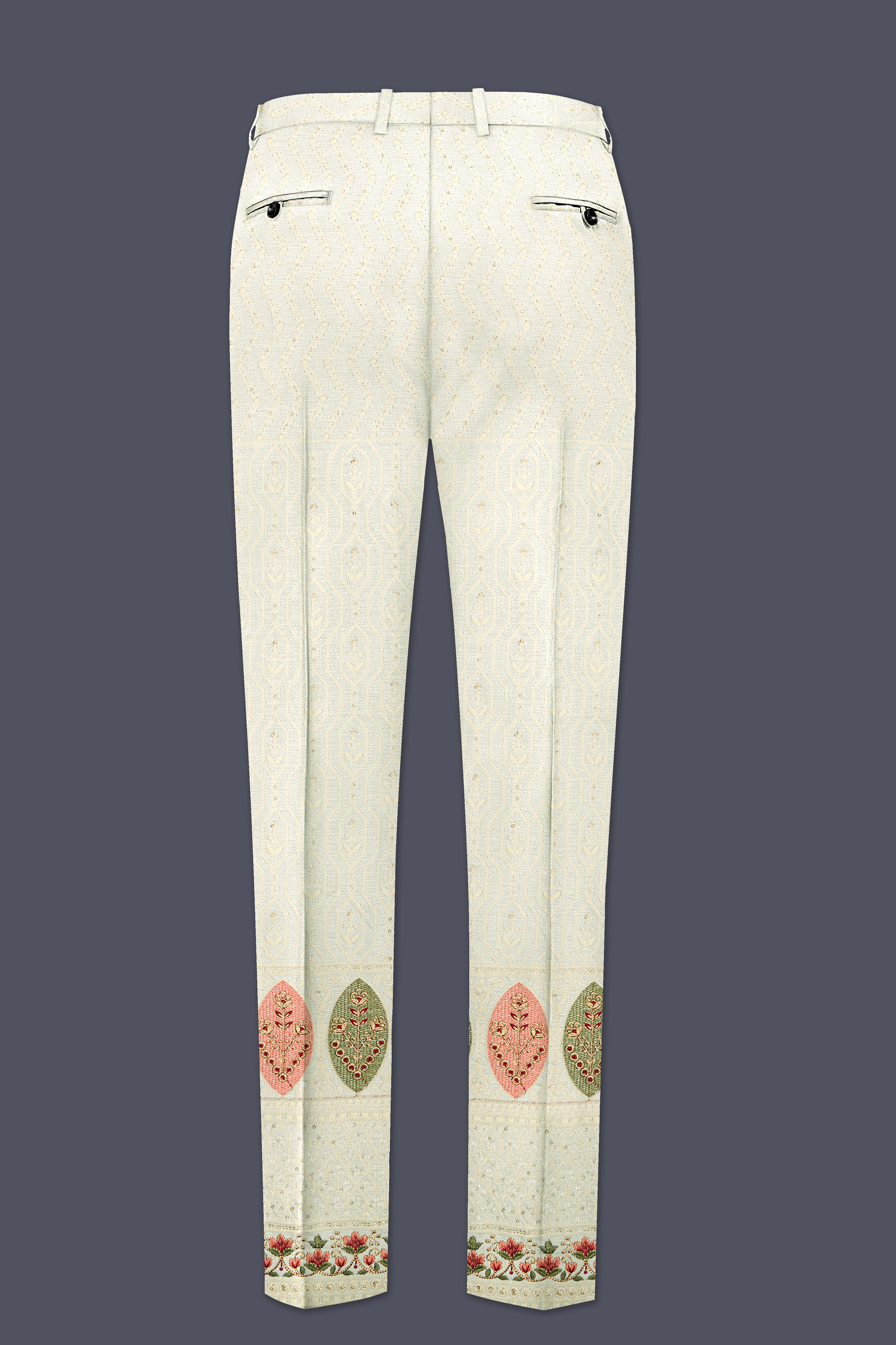 Lustrara-Antique Cream and Peachy Peach Thread and Sequin Embroidered Designer Suit