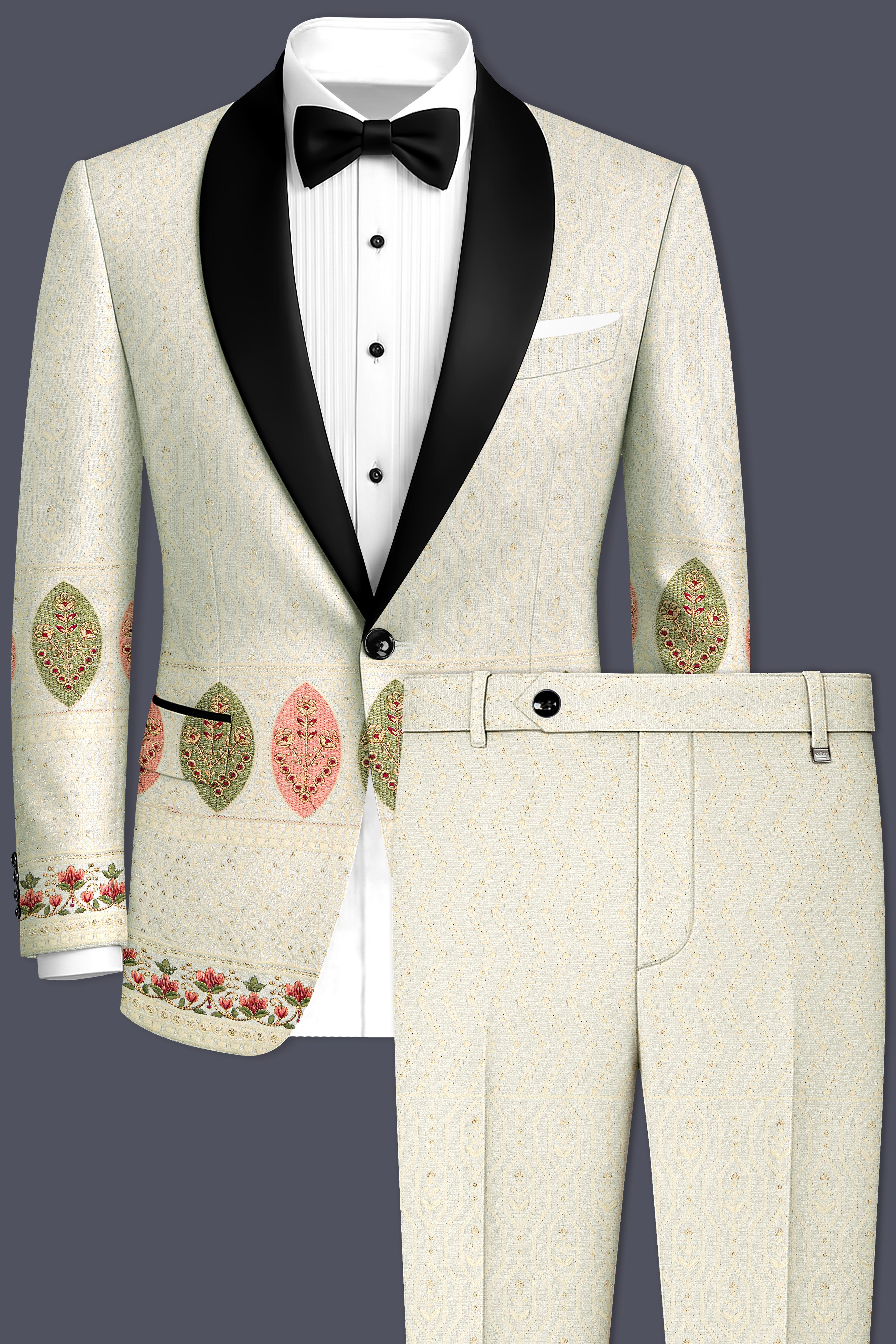 Lustrara-Antique Cream and Peachy Peach Thread and Sequin Embroidered Designer Suit
