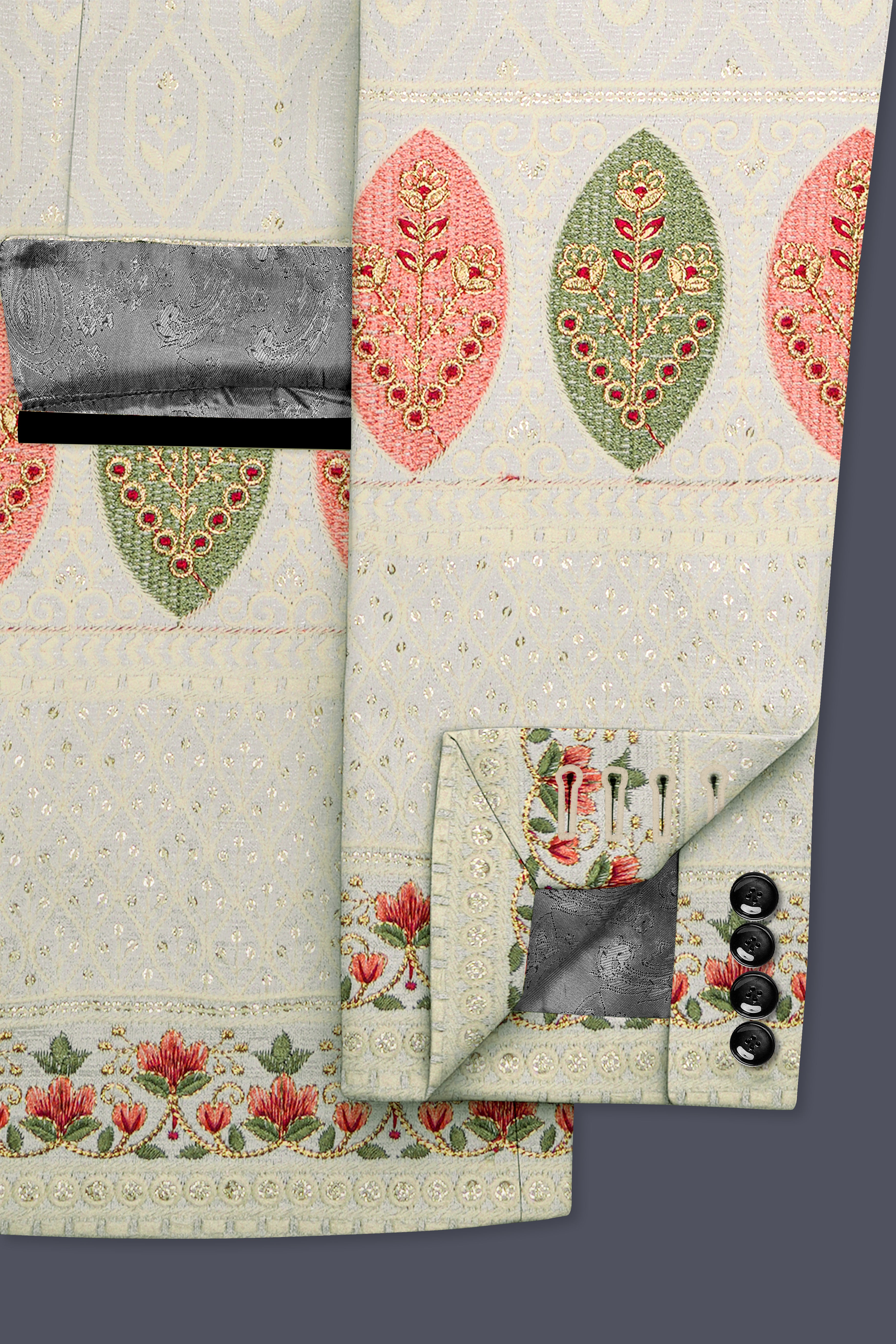Lustrara-Antique Cream and Peachy Peach Thread and Sequin Embroidered Designer Suit