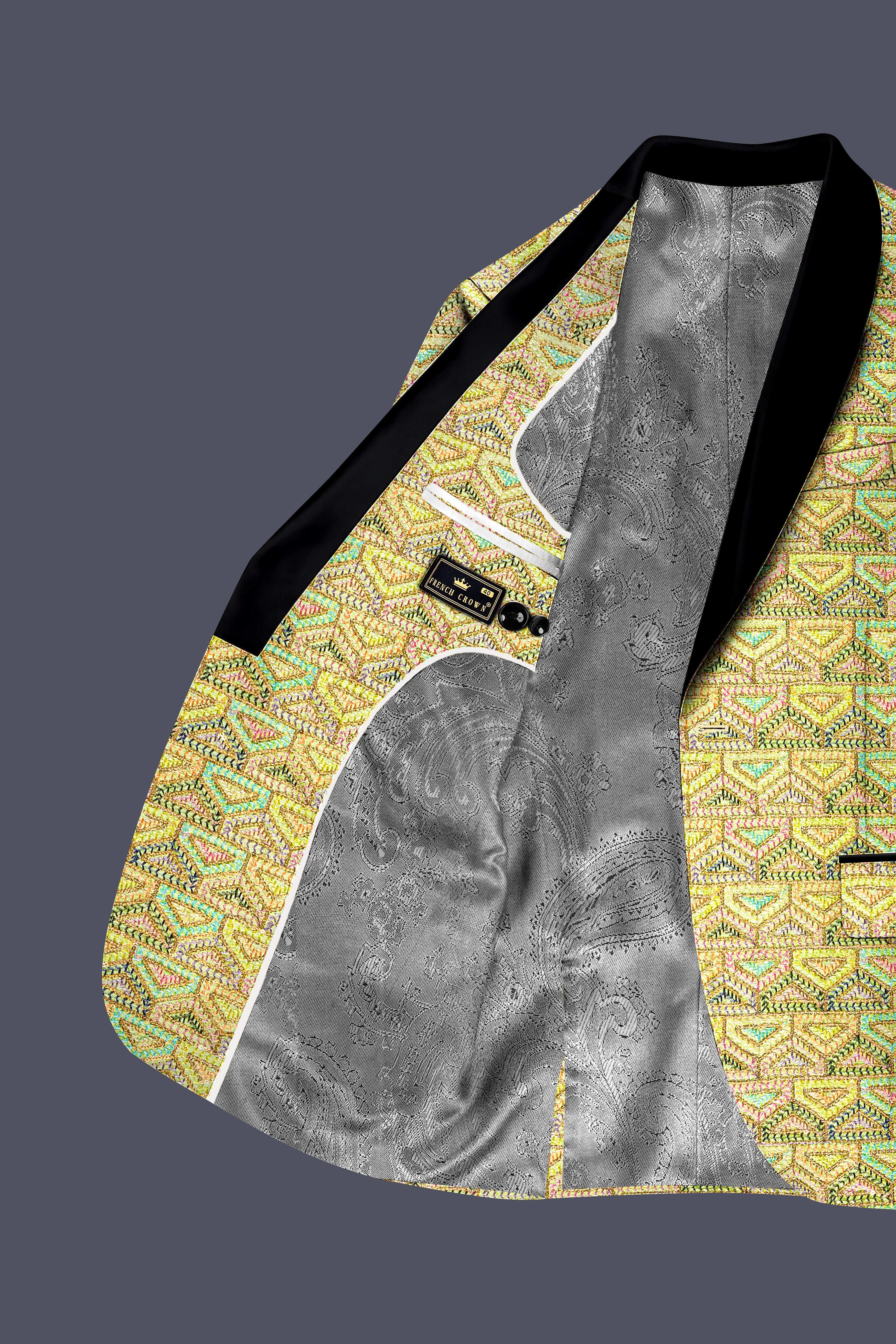 Flavora-Tacha Yellow and Charm Pink Geometric Cotton Thread Embroidered Designer Suit