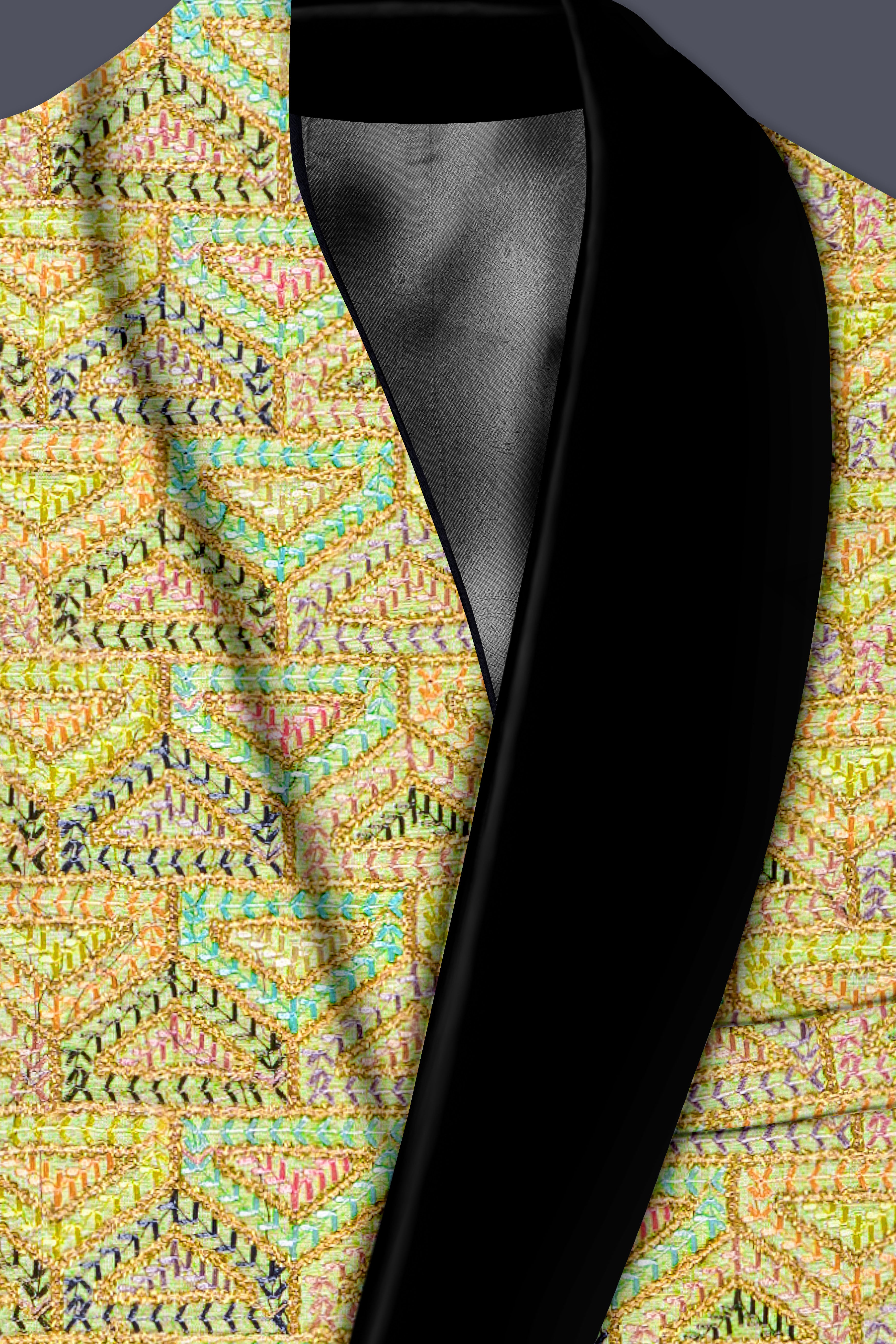 Flavora-Tacha Yellow and Charm Pink Geometric Cotton Thread Embroidered Designer Suit