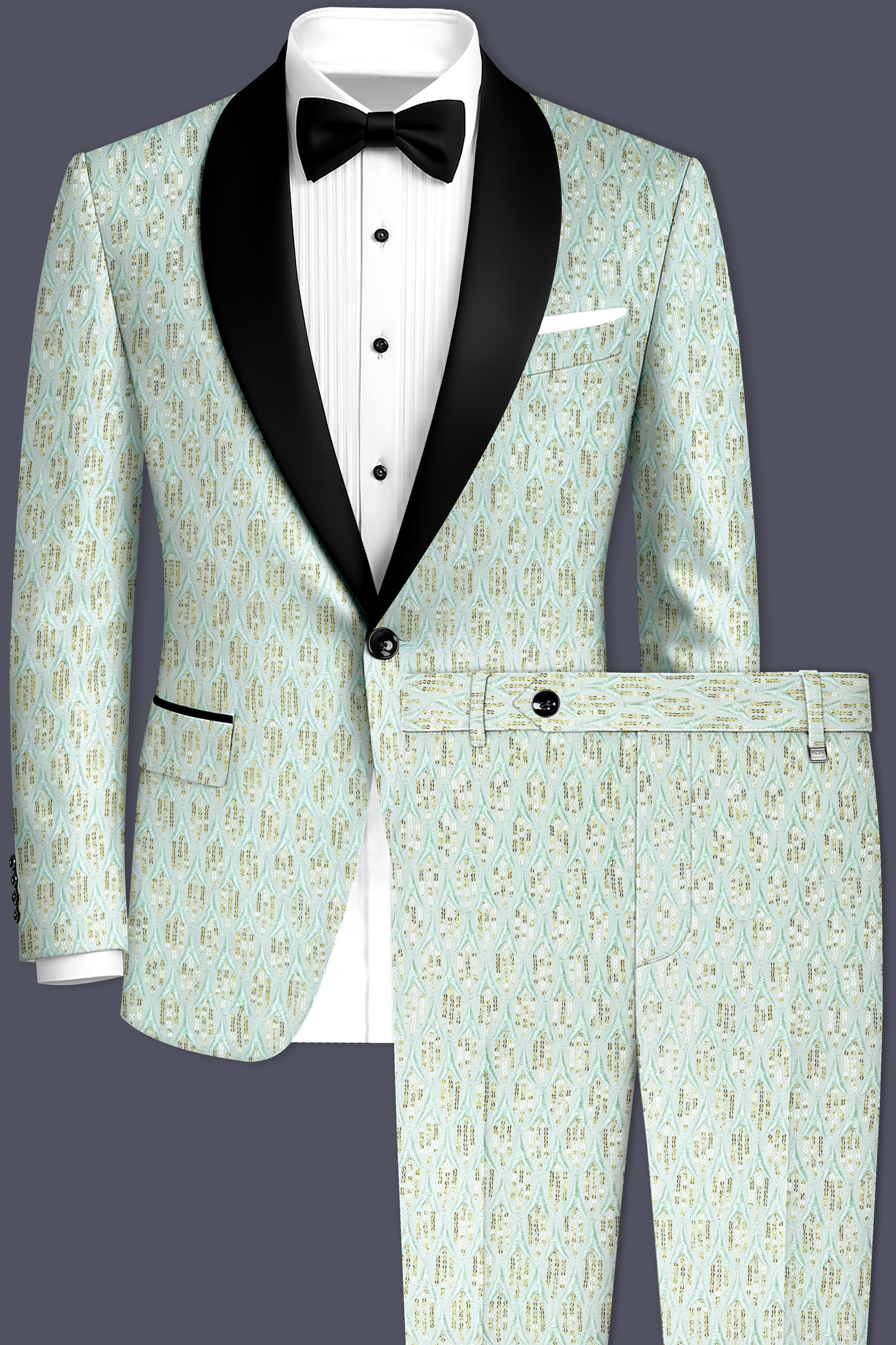 Tikkara-Edgewater Green Viscose Embroidered with Tikki Work Designer Suit