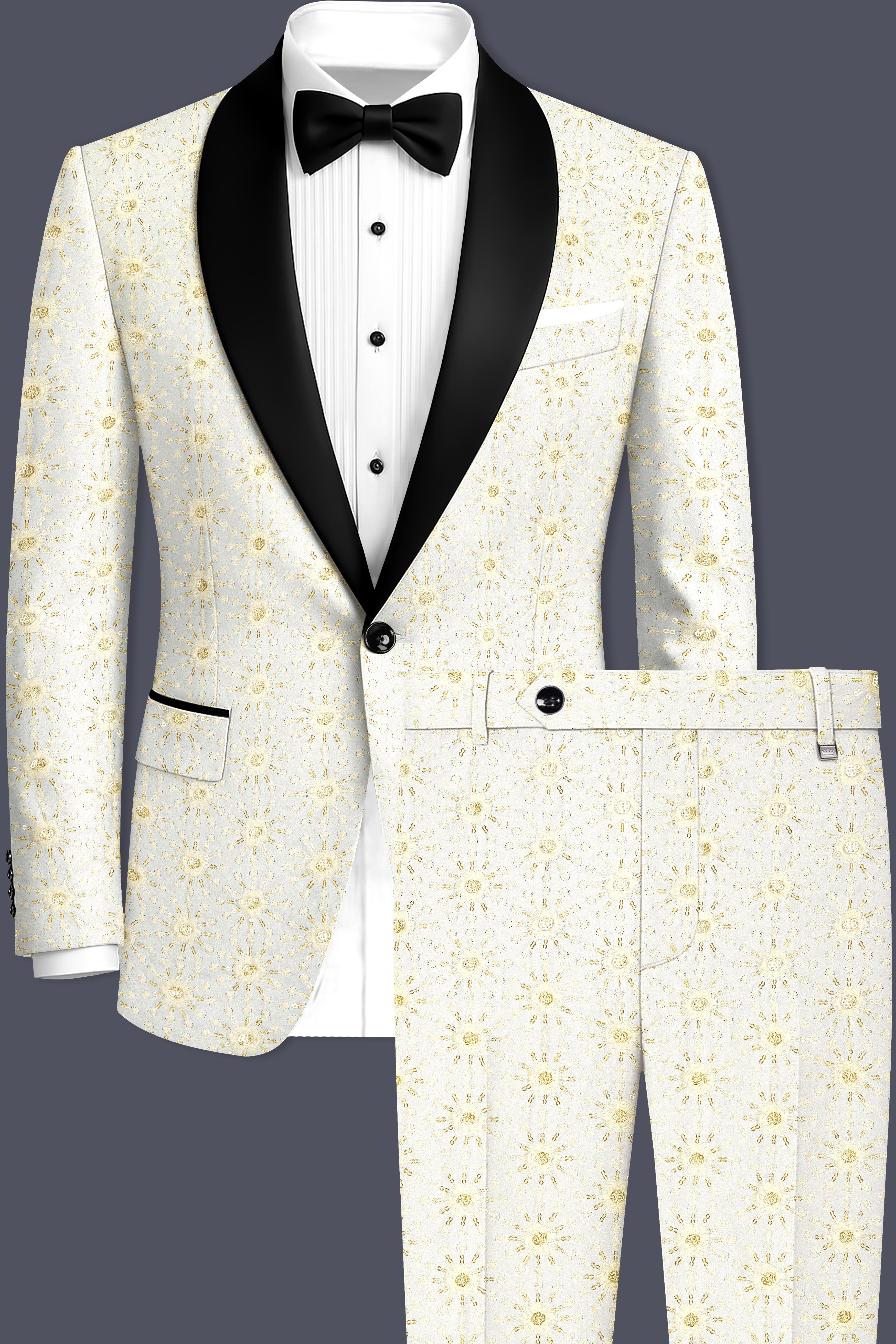 Viscara-Parchment Cream Embroidered Viscose Designer Suit