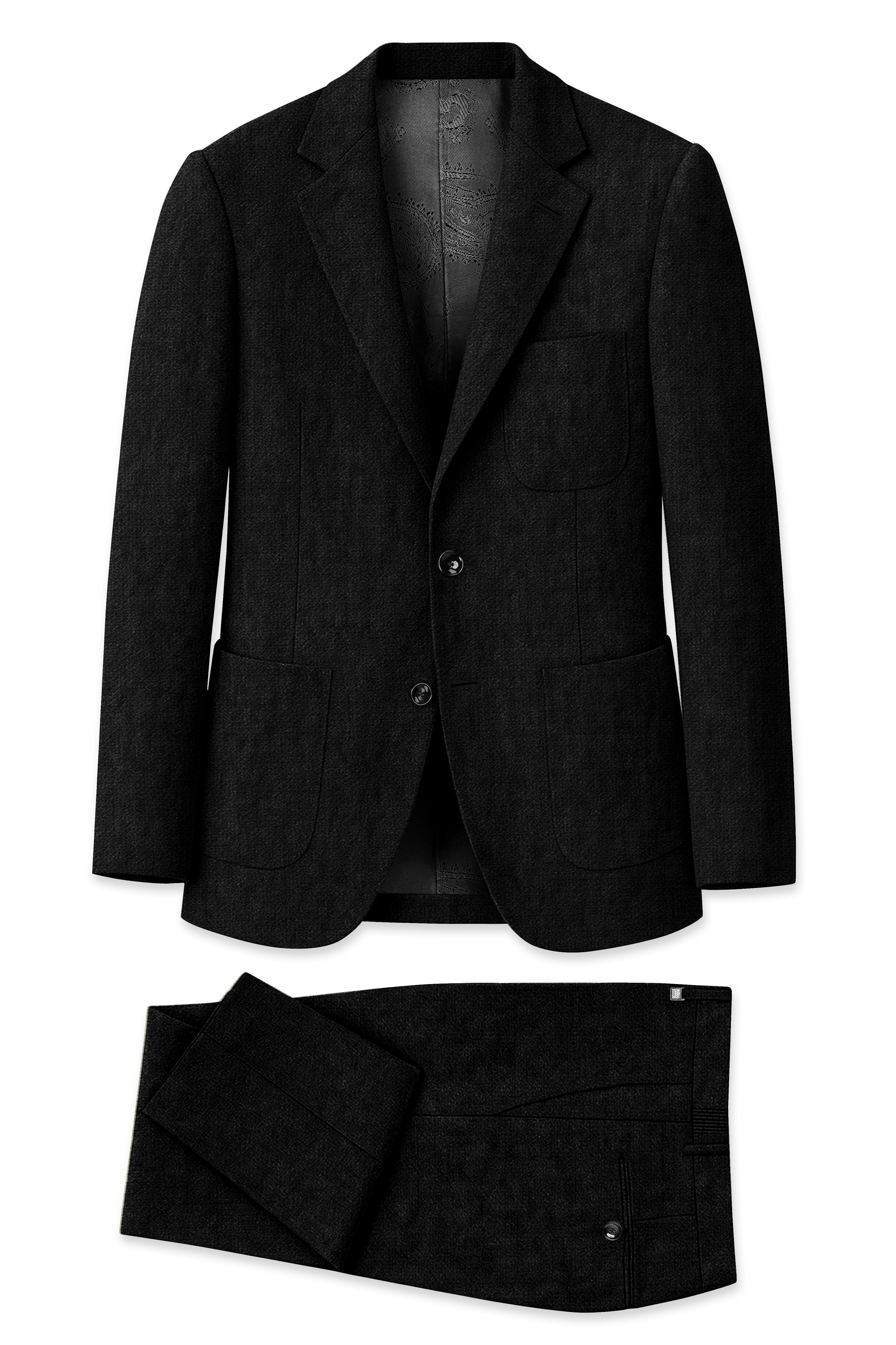 Nerjade-Jade Black Luxurious Linen Single Breasted Sports Suit