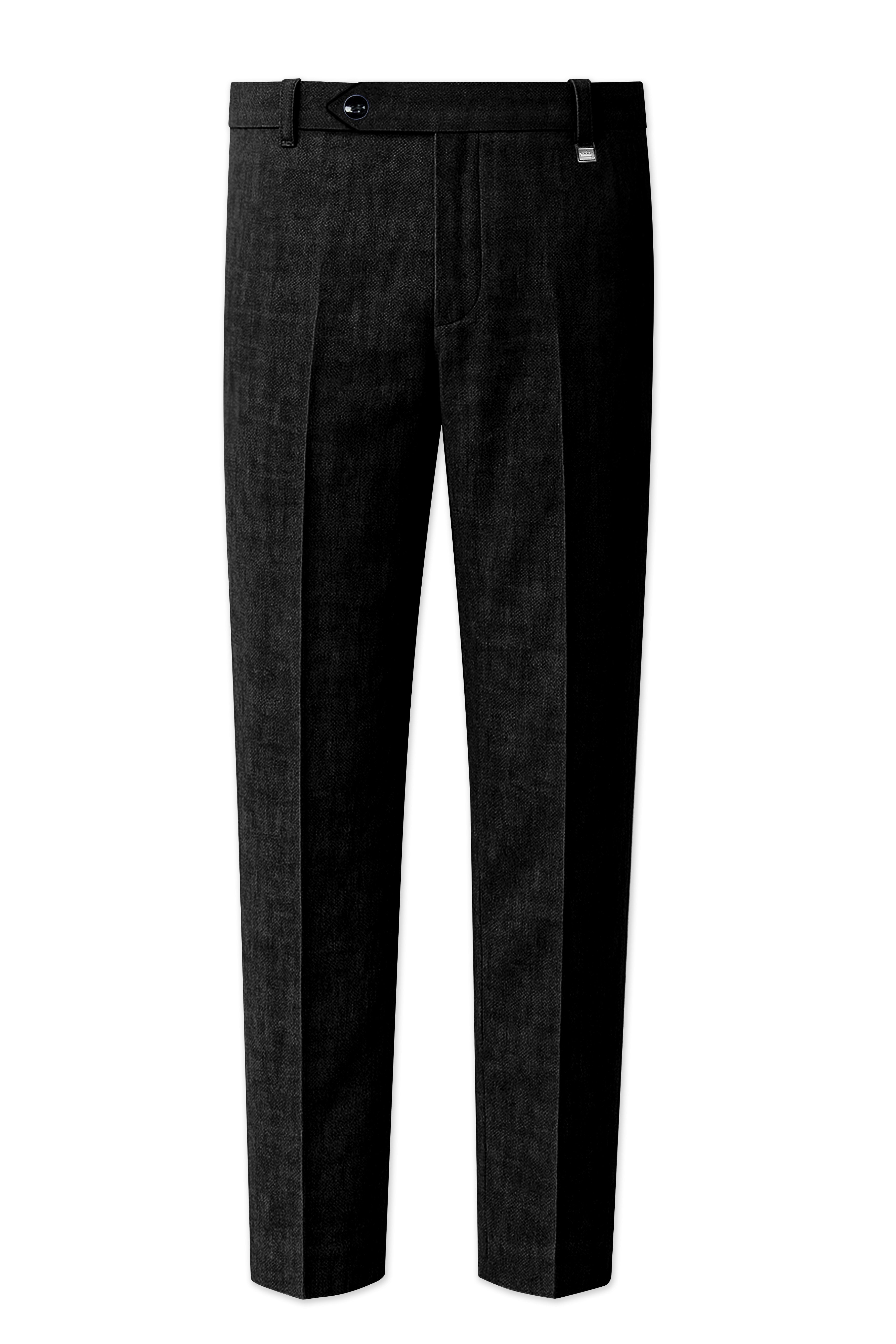 Nerjade-Jade Black Solid Premium Linen Single Breasted Suit For Men.