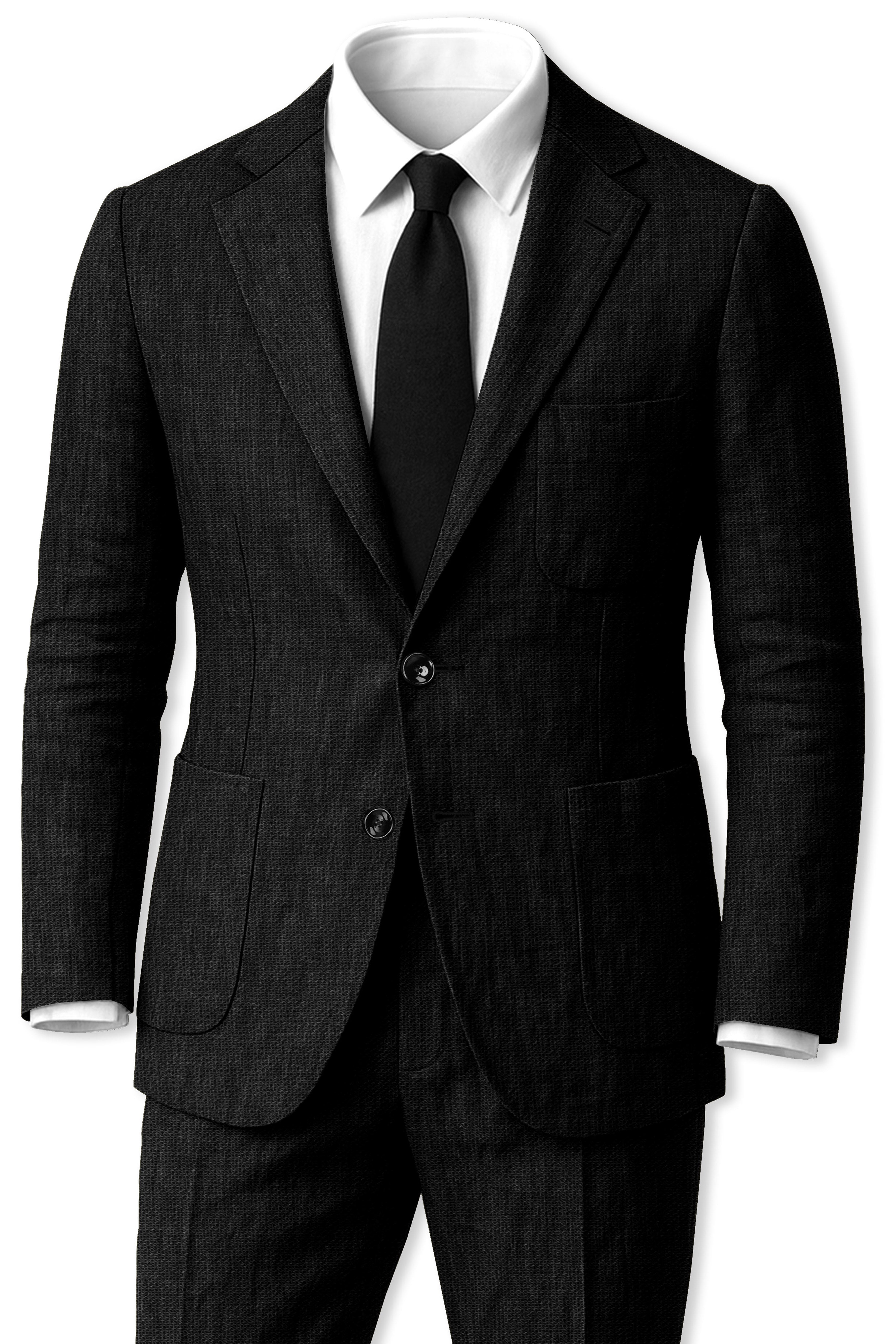 Nerjade-Jade Black Luxurious Linen Single Breasted Sports Suit