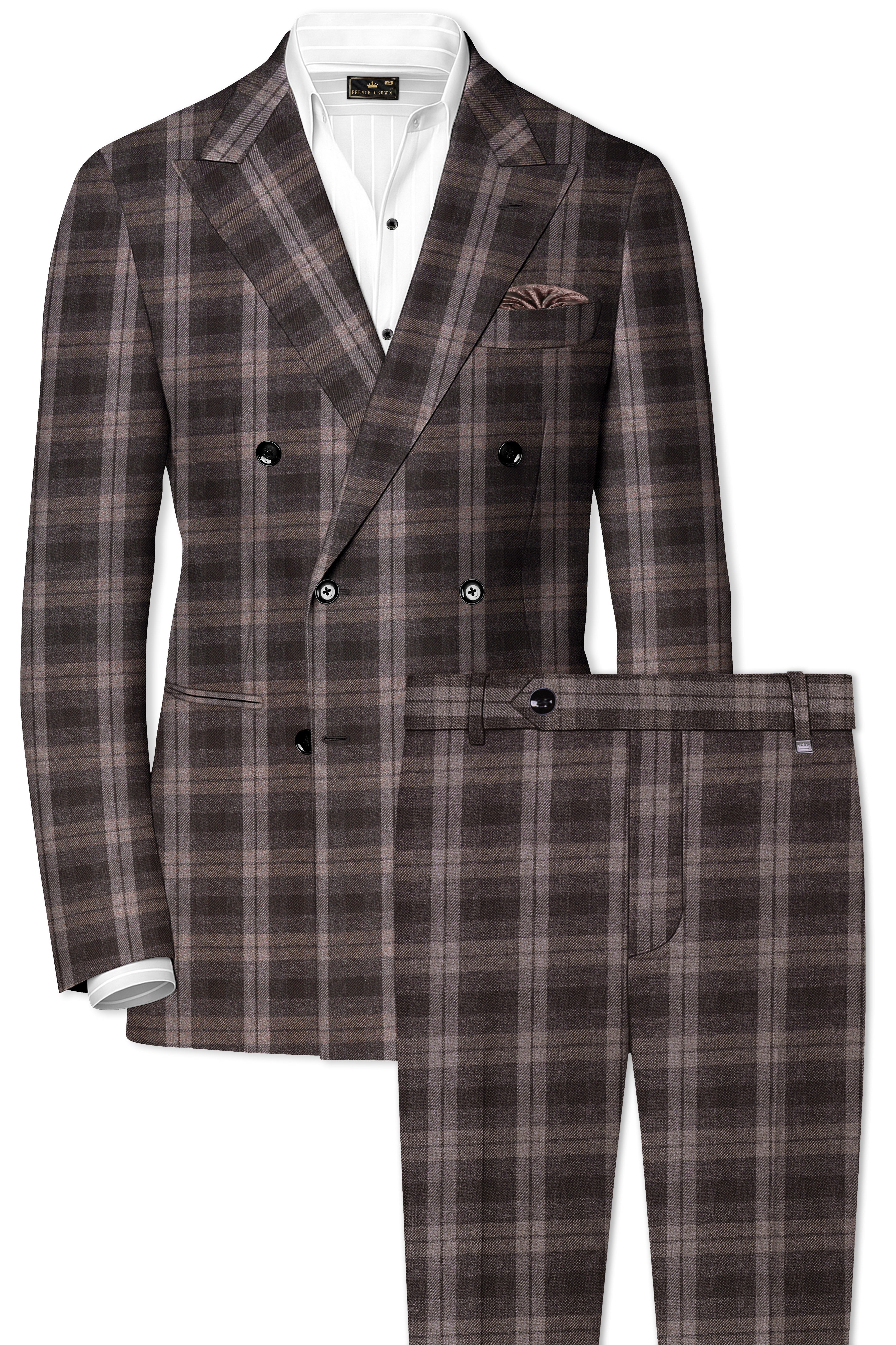 Emporo-Tundora Brown And Emperor Plaid Tweed Double Breasted Suit