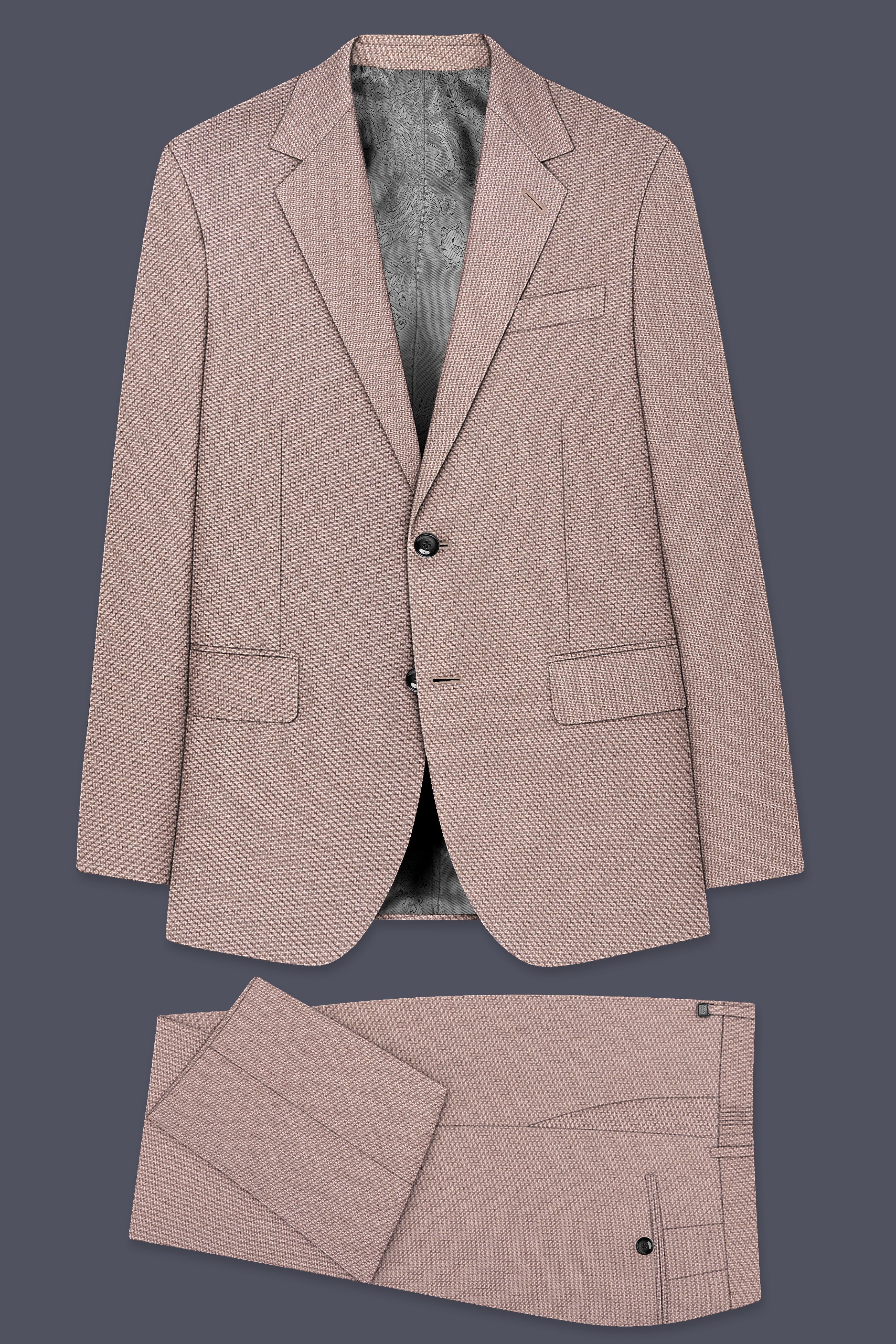 Velbrun-Zorba Brown Textured Wool Rich Single Breasted Suit