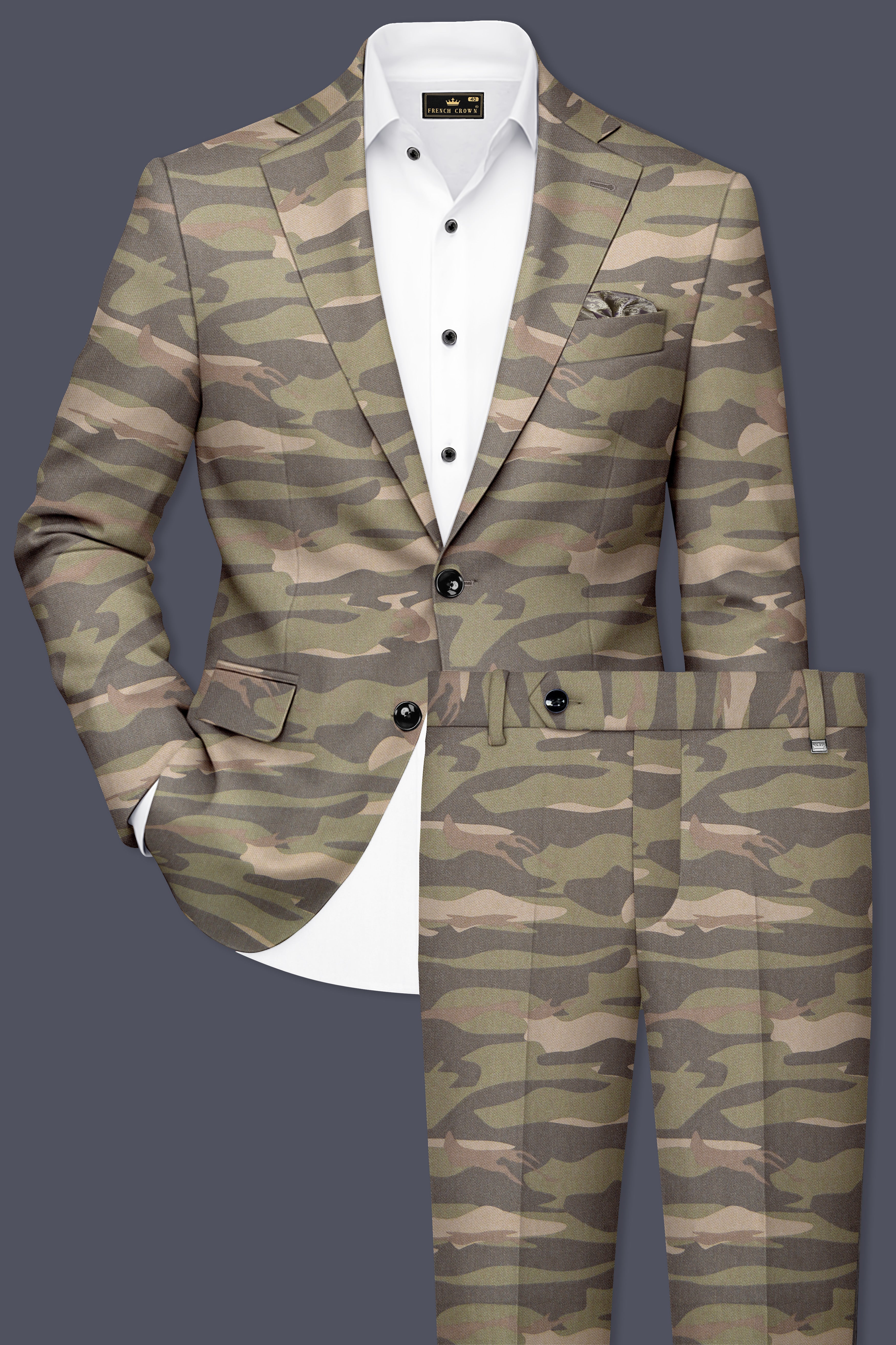 Wengoro-Crocodile Brown And Wenge Camouflage Printed Cotton Single Breasted Suit