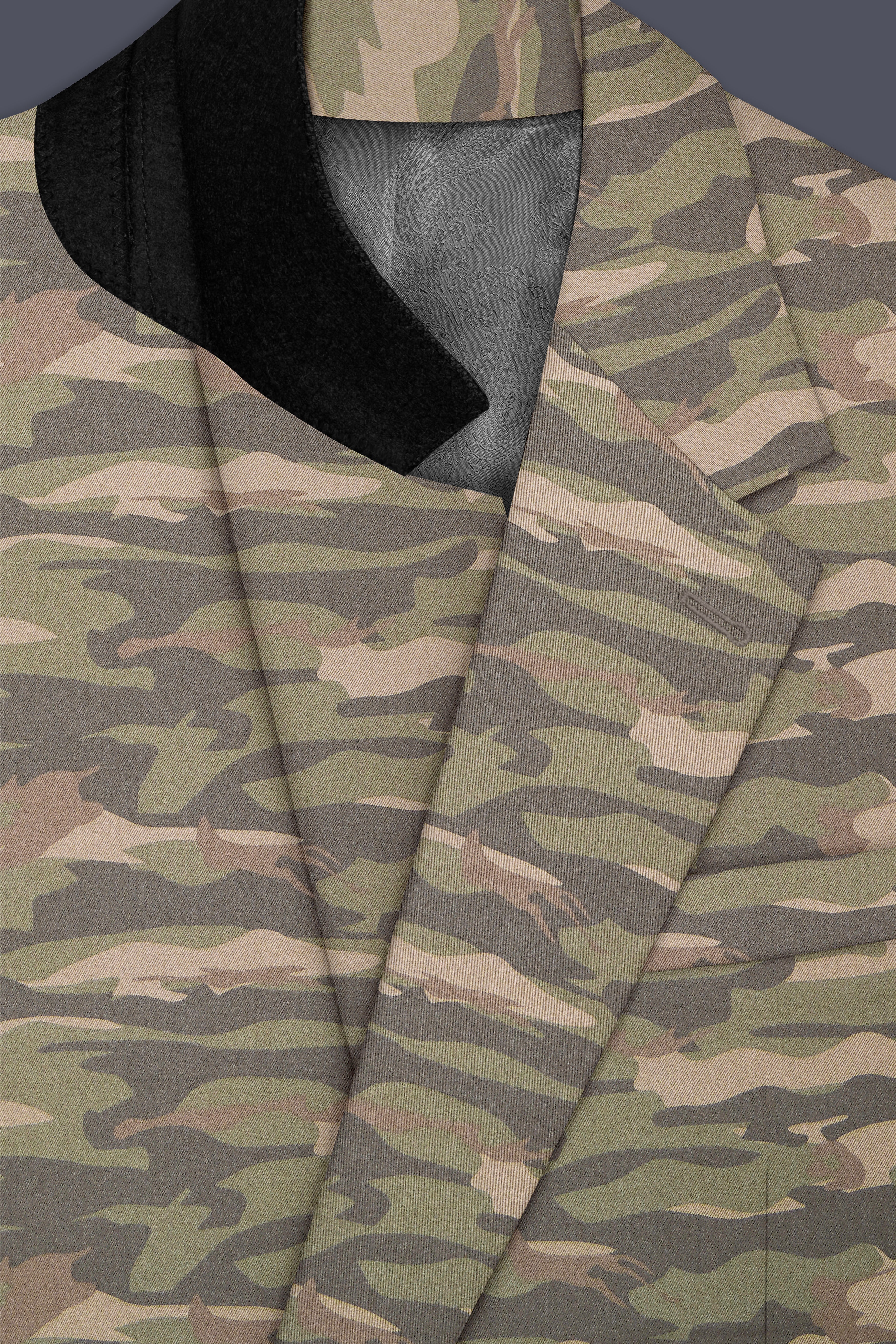 Wengoro-Crocodile Brown And Wenge Camouflage Printed Cotton Single Breasted Suit